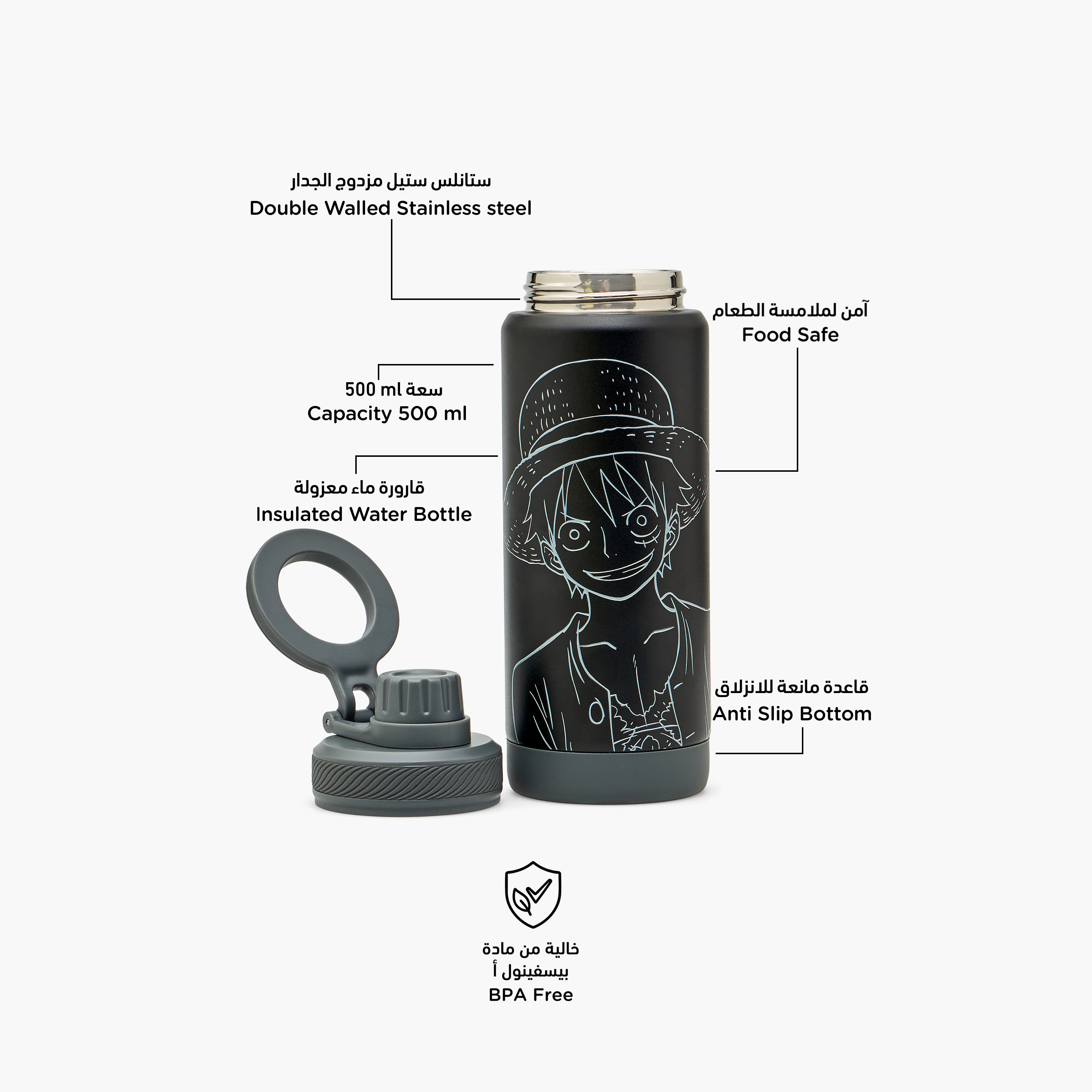 One Piece Printed Stainless Steel Water Bottle with Spout and Handle-school-waterbottles-image-2