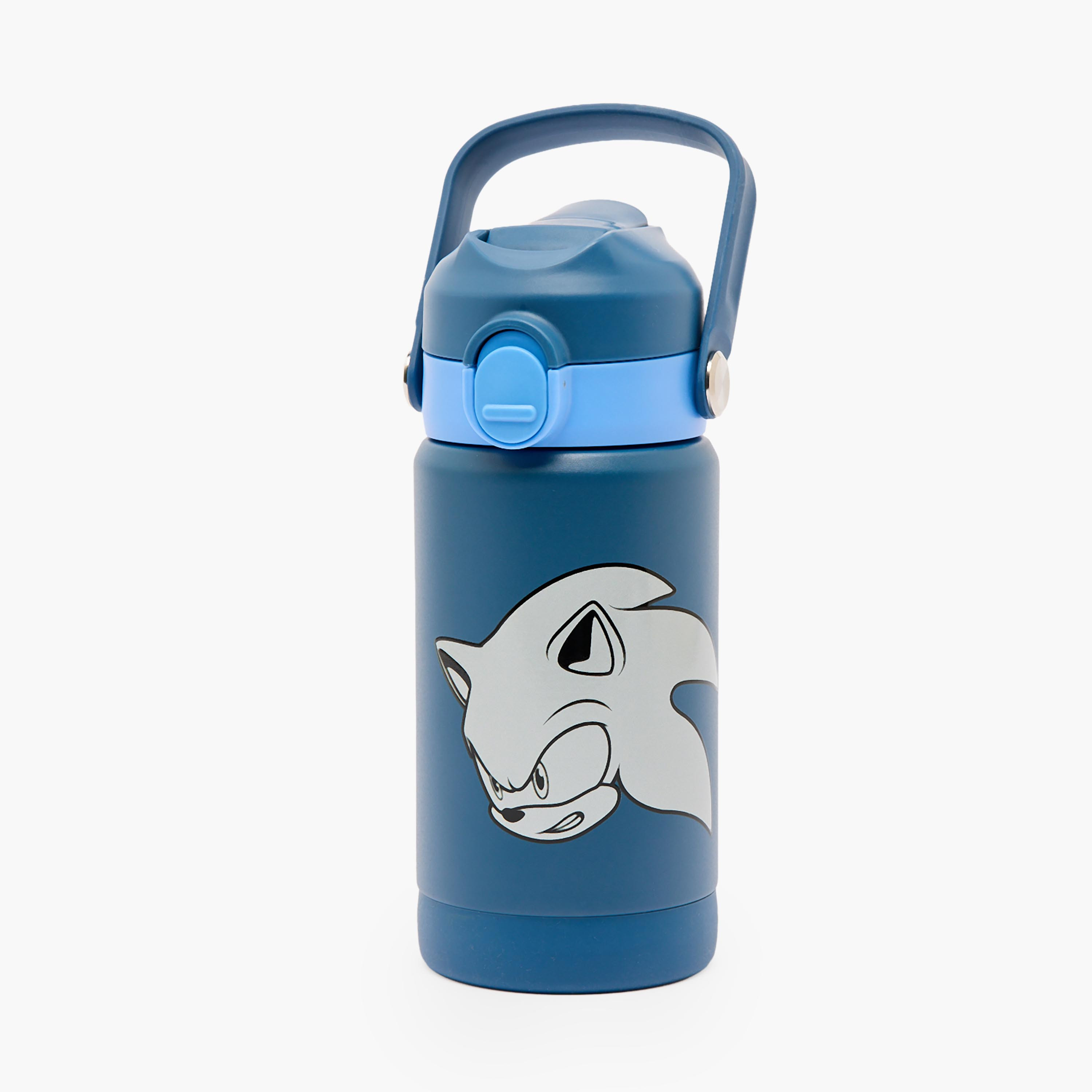 قارورة مياه ستانلس ستيل بقشّة ومقبض حمل وطبعات سونيك ذا هيدجهوج-school-waterbottles-image-1