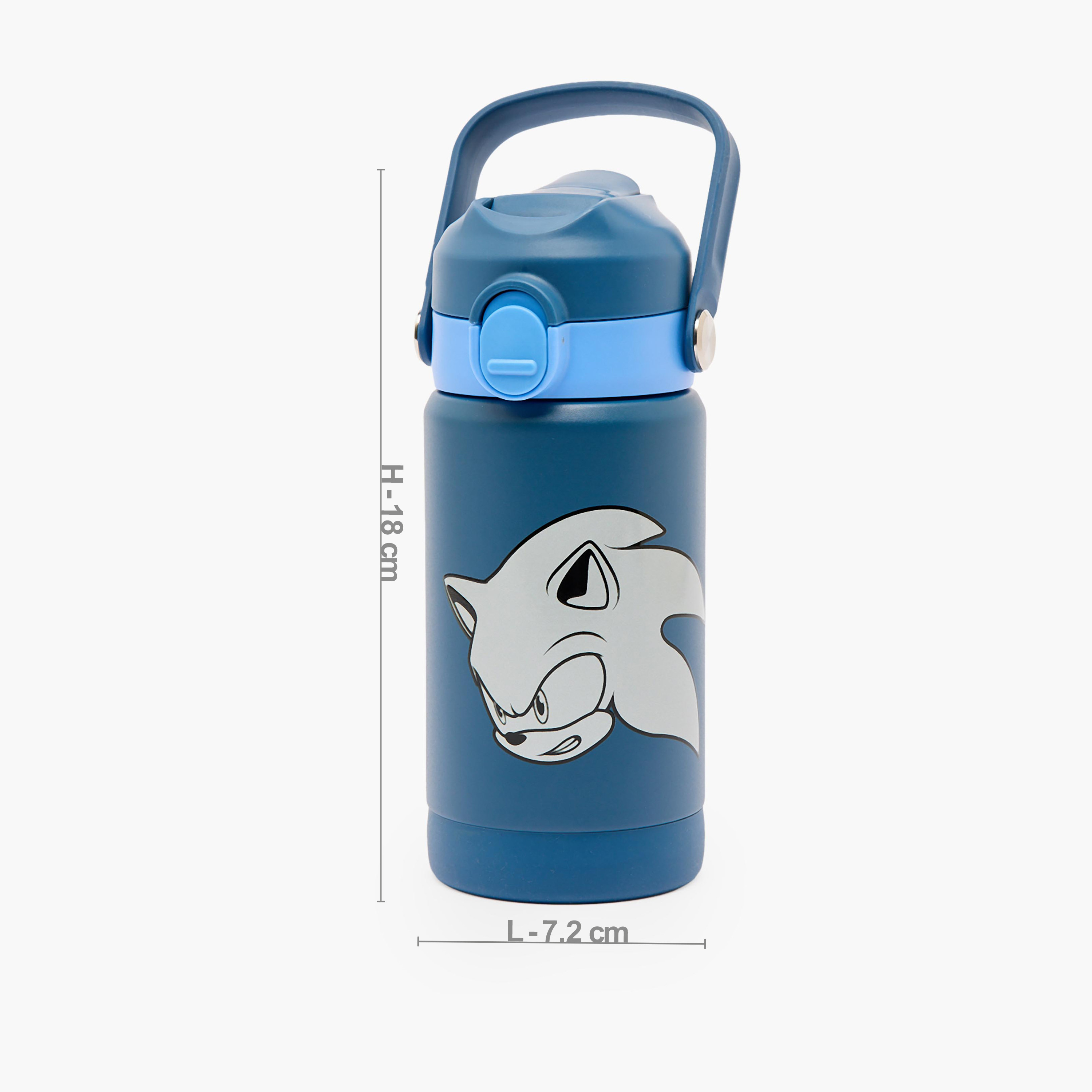 قارورة مياه ستانلس ستيل بقشّة ومقبض حمل وطبعات سونيك ذا هيدجهوج-school-waterbottles-image-3