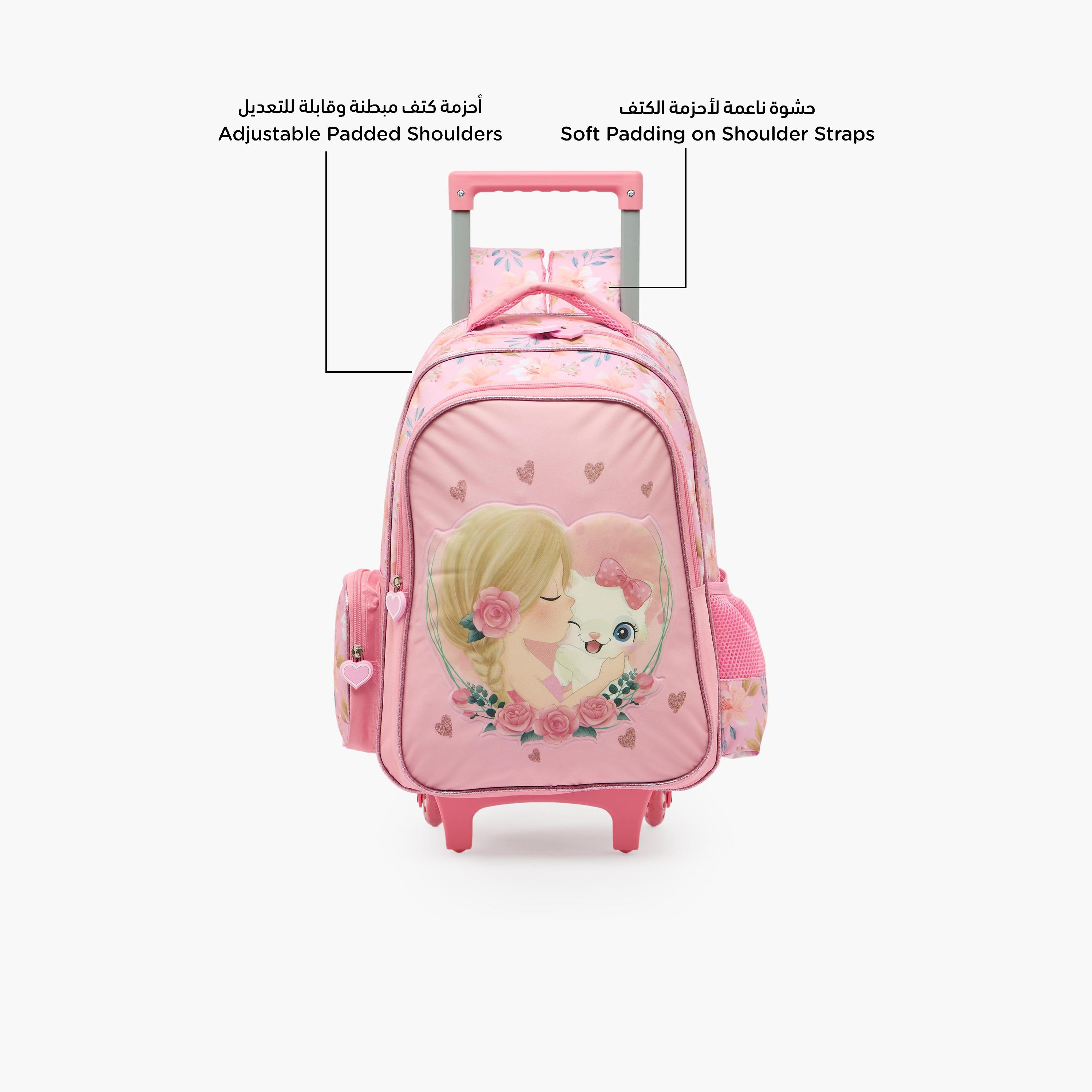 Juniors Cat Print 3-Piece School Trolley Bag Set for Girls 5-8 Years with Lunch Bag - 16 inches-school-bagsandbackpacks-trolleybags-image-2