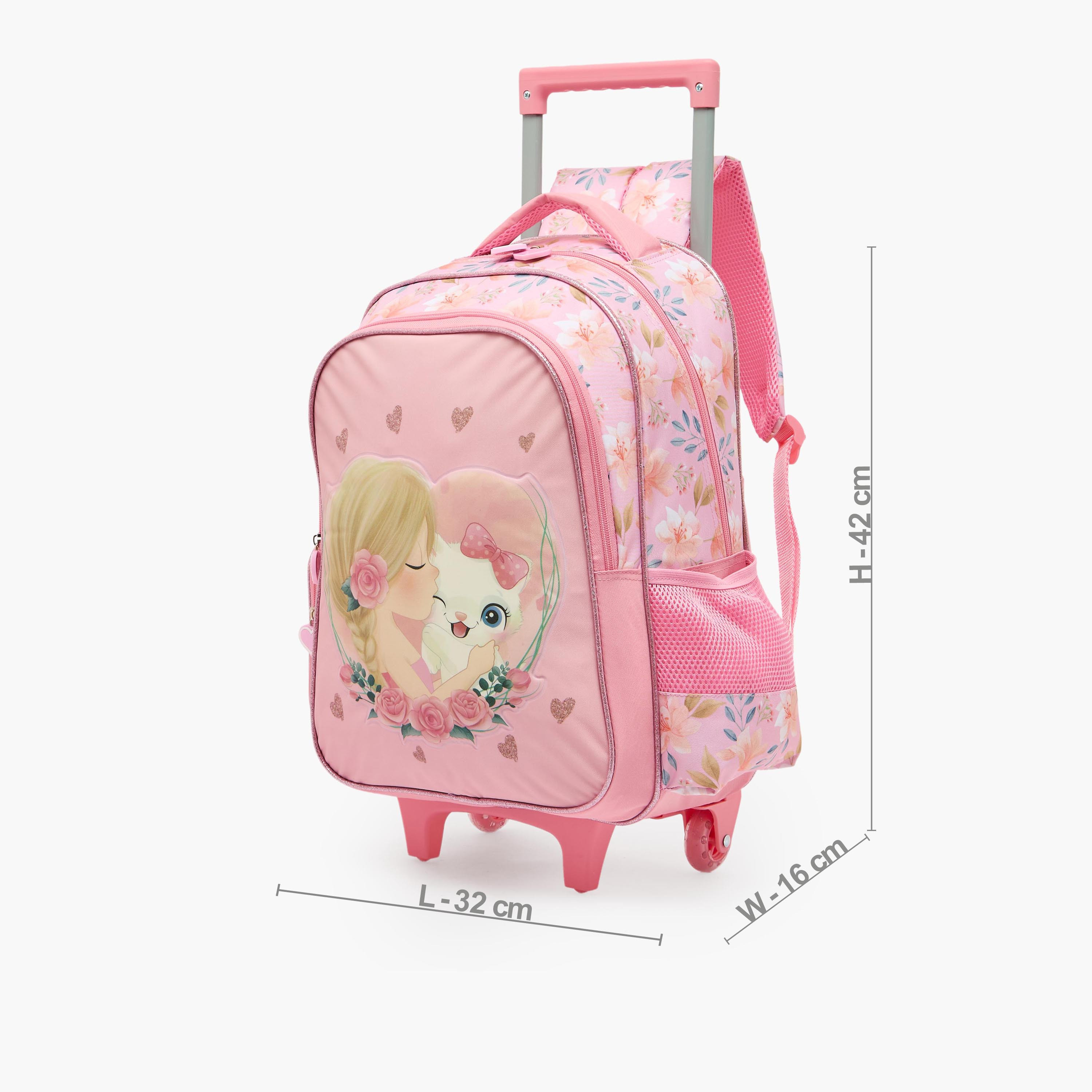 Juniors Cat Print 3-Piece School Trolley Bag Set for Girls 5-8 Years with Lunch Bag - 16 inches-school-bagsandbackpacks-trolleybags-image-8