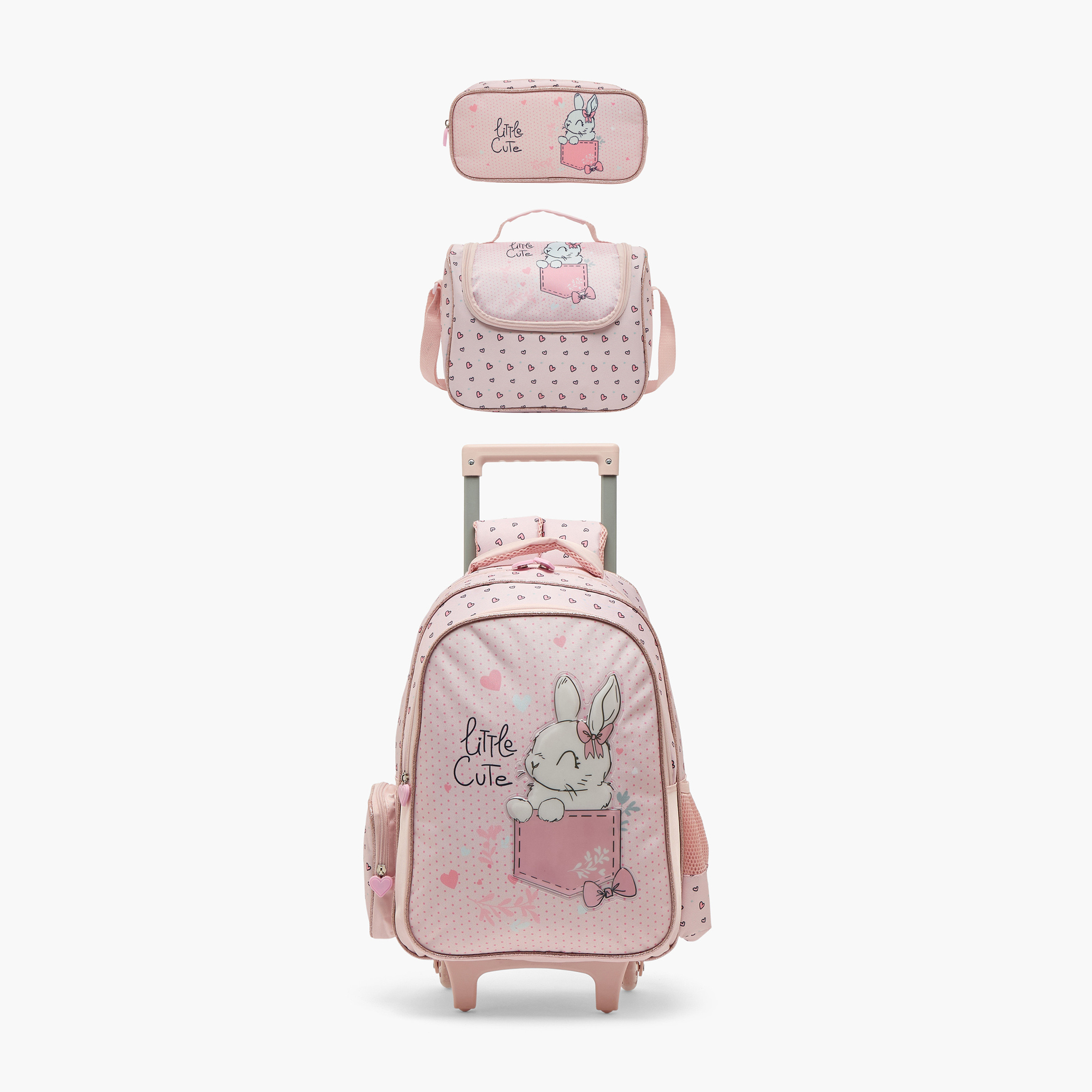 Juniors Rabbit Print 3-Piece School Trolley Bag Set for Girls 5-8 Years with Lunch Bag - 16 inches-school-bagsandbackpacks-trolleybags-image-2