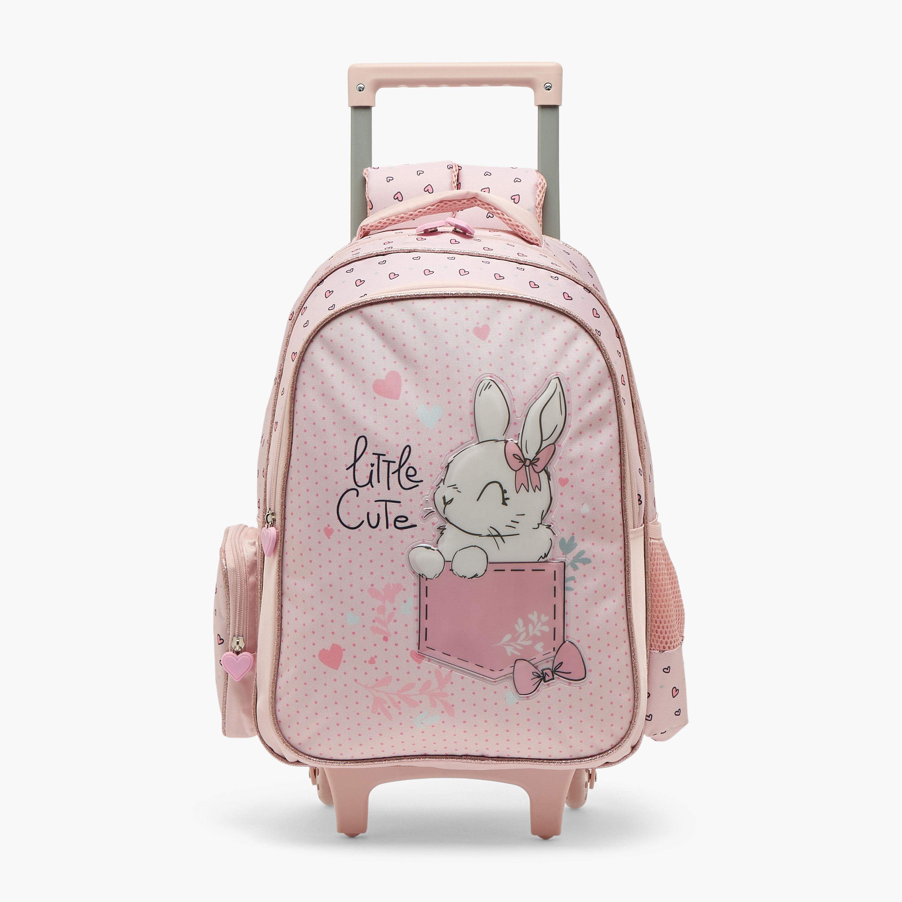 Juniors Rabbit Print 3-Piece School Trolley Bag Set for Girls 5-8 Years with Lunch Bag - 16 inches-school-bagsandbackpacks-trolleybags-image-3