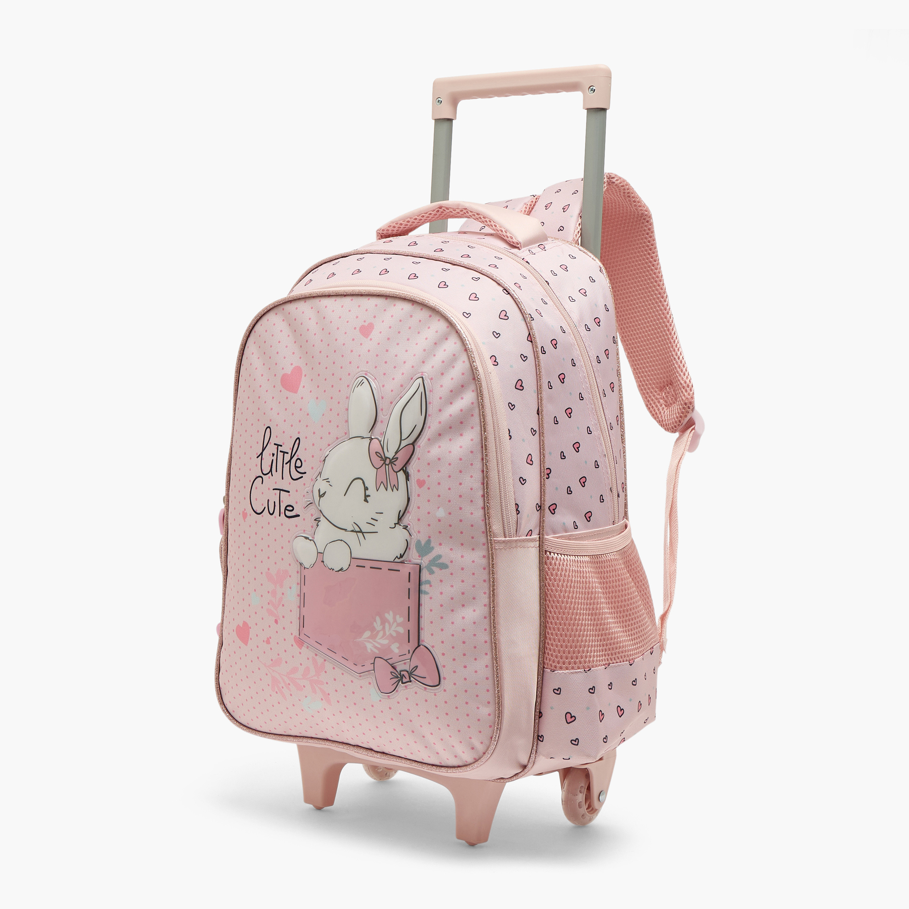Juniors Rabbit Print 3-Piece School Trolley Bag Set for Girls 5-8 Years with Lunch Bag - 16 inches-school-bagsandbackpacks-trolleybags-image-4
