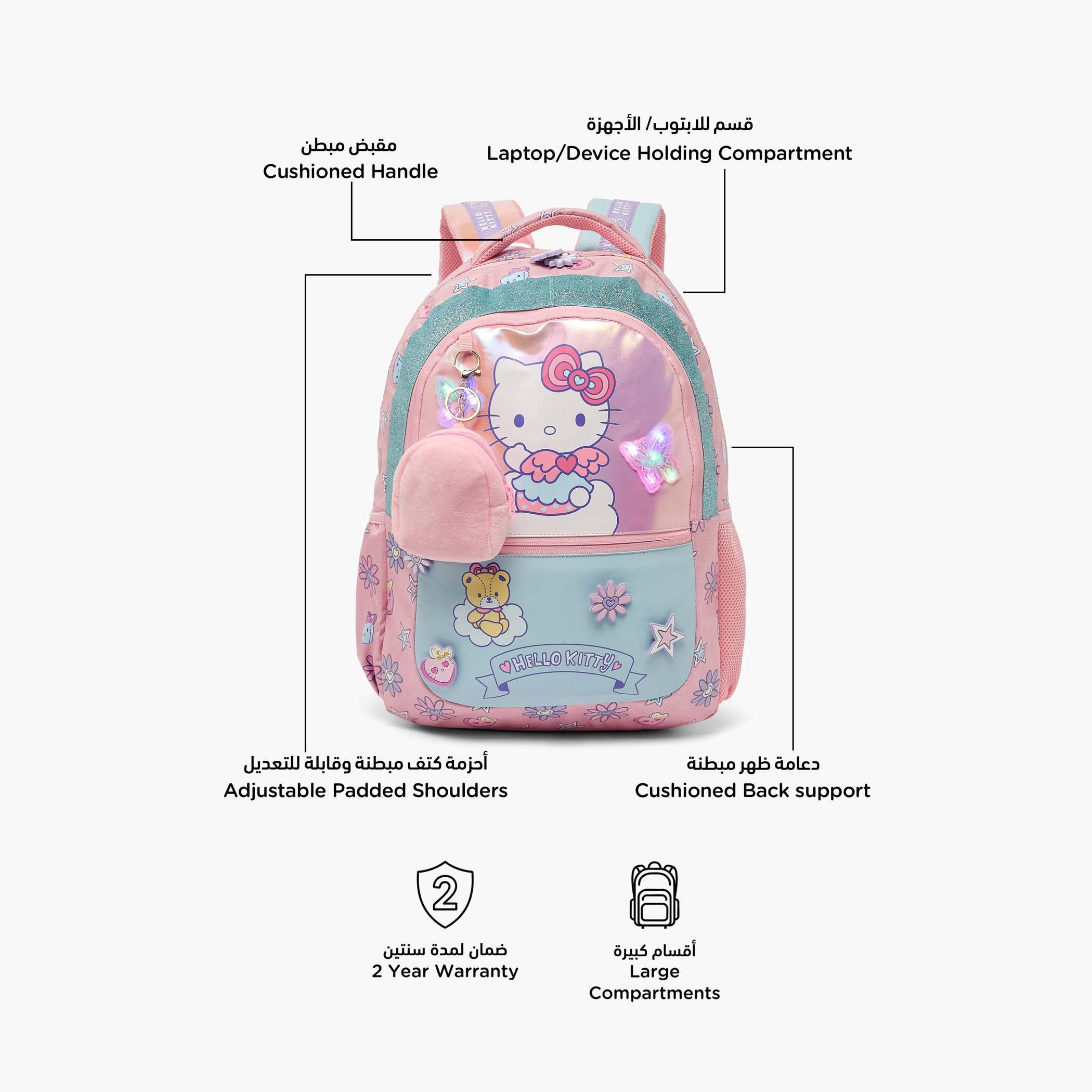 Sanrio Hello Kitty Print Backpack for Girls 5-8 Years with Padded Shoulder Straps - 16 inches-school-bagsandbackpacks-backpacks-image-3