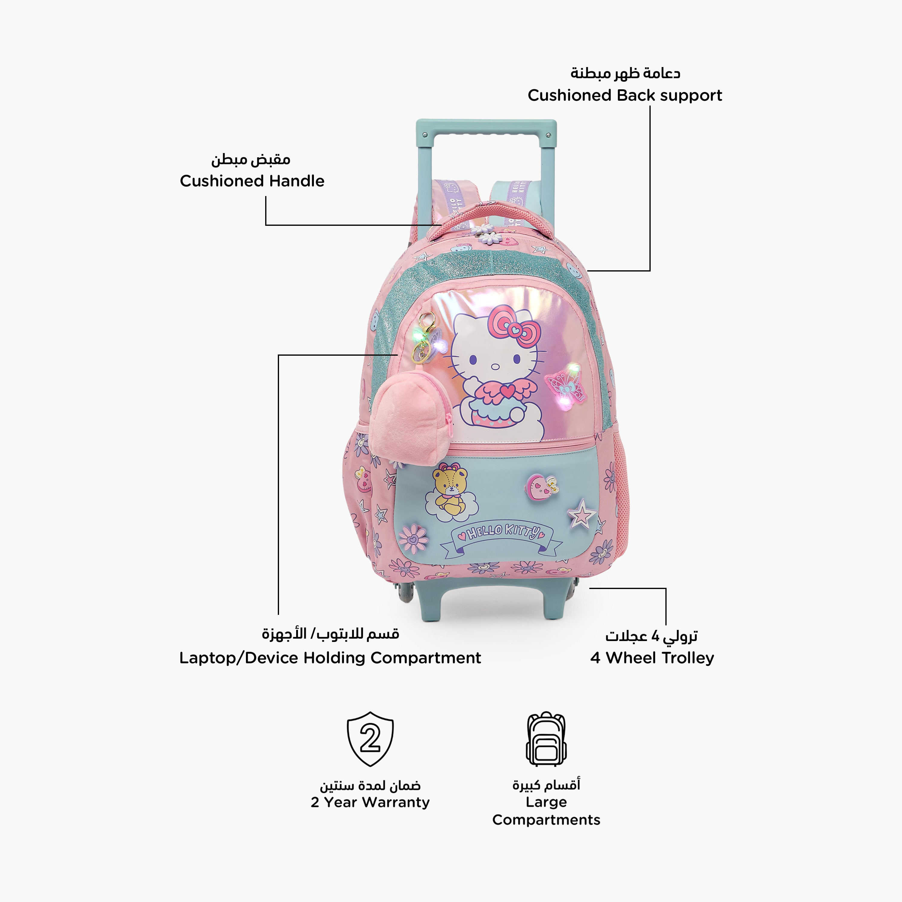 Sanrio Hello Kitty Print Trolley Bag for Girls 5-8 Years Retractable Handle - 16 inches-school-bagsandbackpacks-trolleybags-image-2