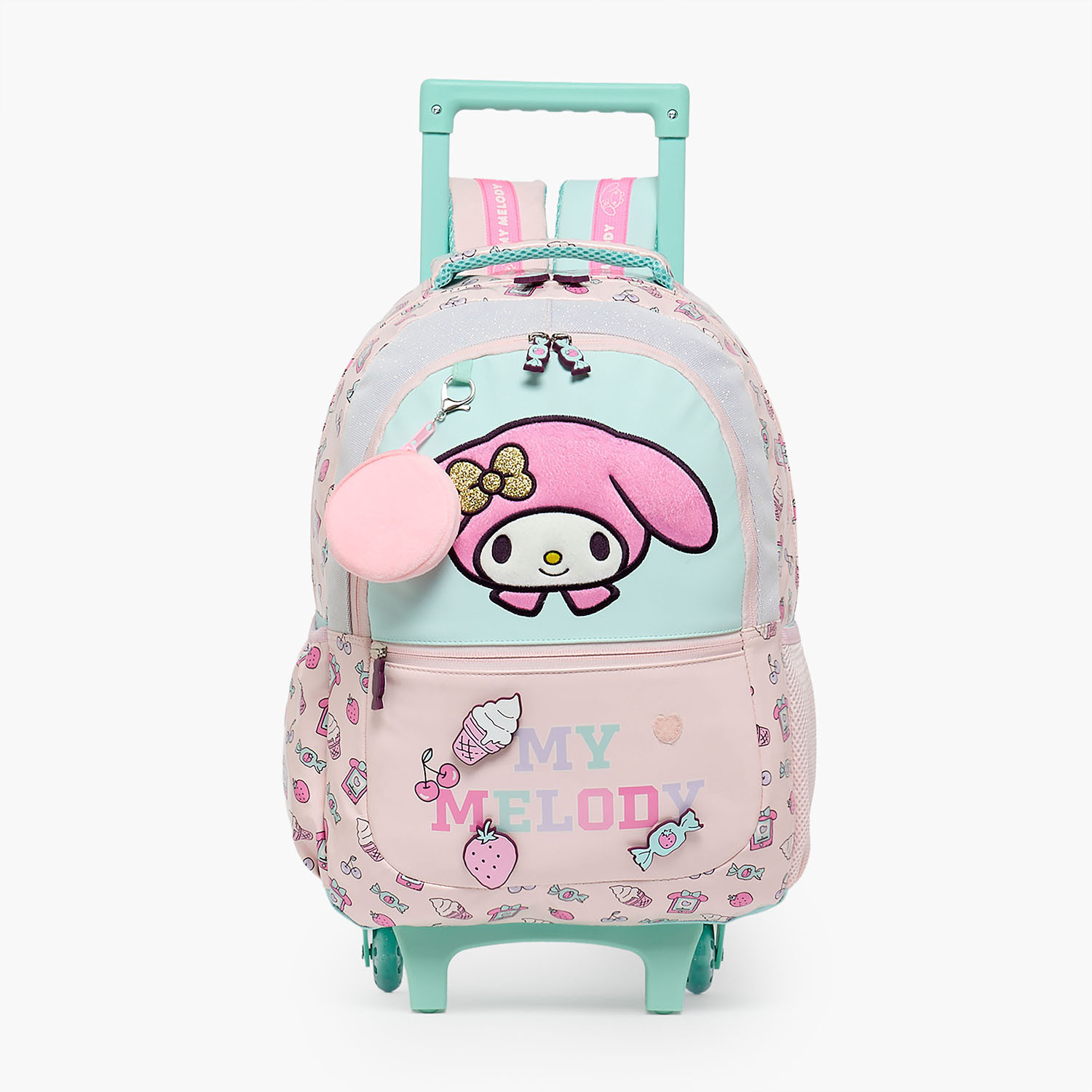 شنطة ترولي بطبعات وبعجلات متينة للبنات 5-8 سنة من سانريو- 16 بوصة-school-bagsandbackpacks-trolleybags-image-1