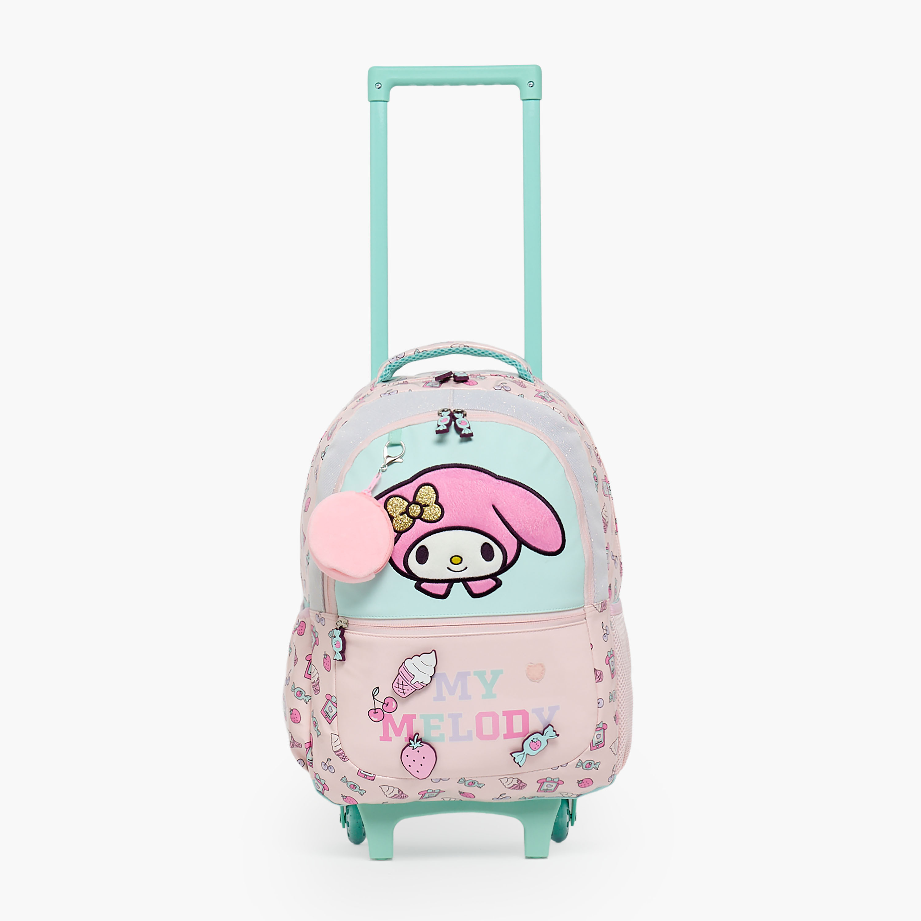 شنطة ترولي بطبعات وبعجلات متينة للبنات 5-8 سنة من سانريو- 16 بوصة-school-bagsandbackpacks-trolleybags-image-2