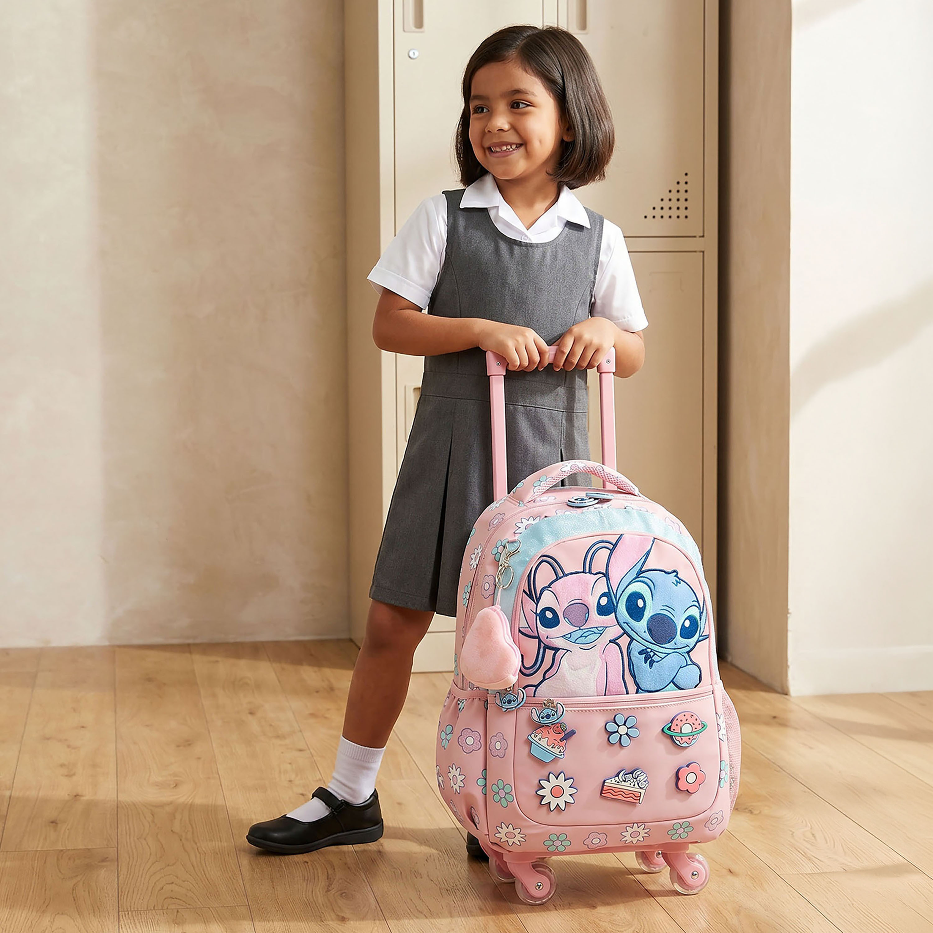 شنطة ترولي بطبعة ستيتش وأنجل للبنات من 5-8 سنوات مع عجلات متينة من ديزني - 16 بوصة-school-bagsandbackpacks-trolleybags-image-3