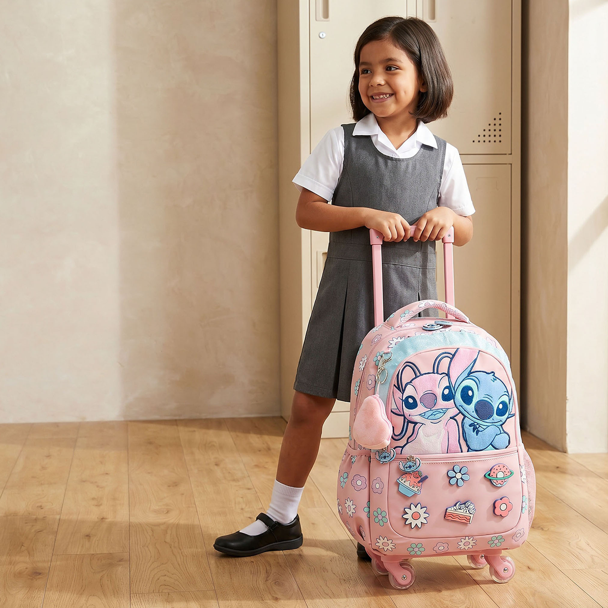 Disney Stitch and Angel Print Trolley Bag for Girls 5-8 Year with Durable Wheels - 16 inches-school-bagsandbackpacks-trolleybags-image-3