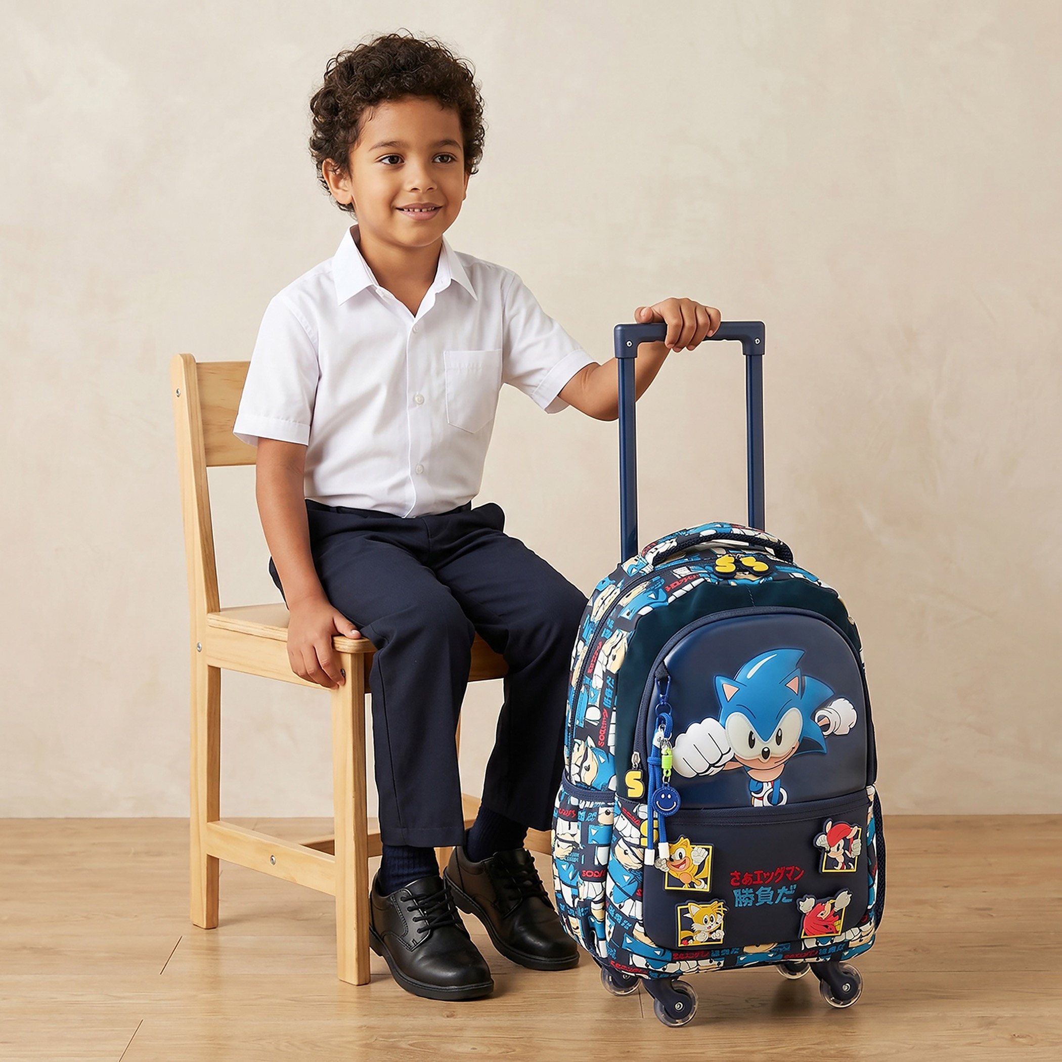 SEGA Sonic Print Trolley Bag for Boys 5-8 Years Retractable Handle - 16 inches-school-bagsandbackpacks-trolleybags-image-3
