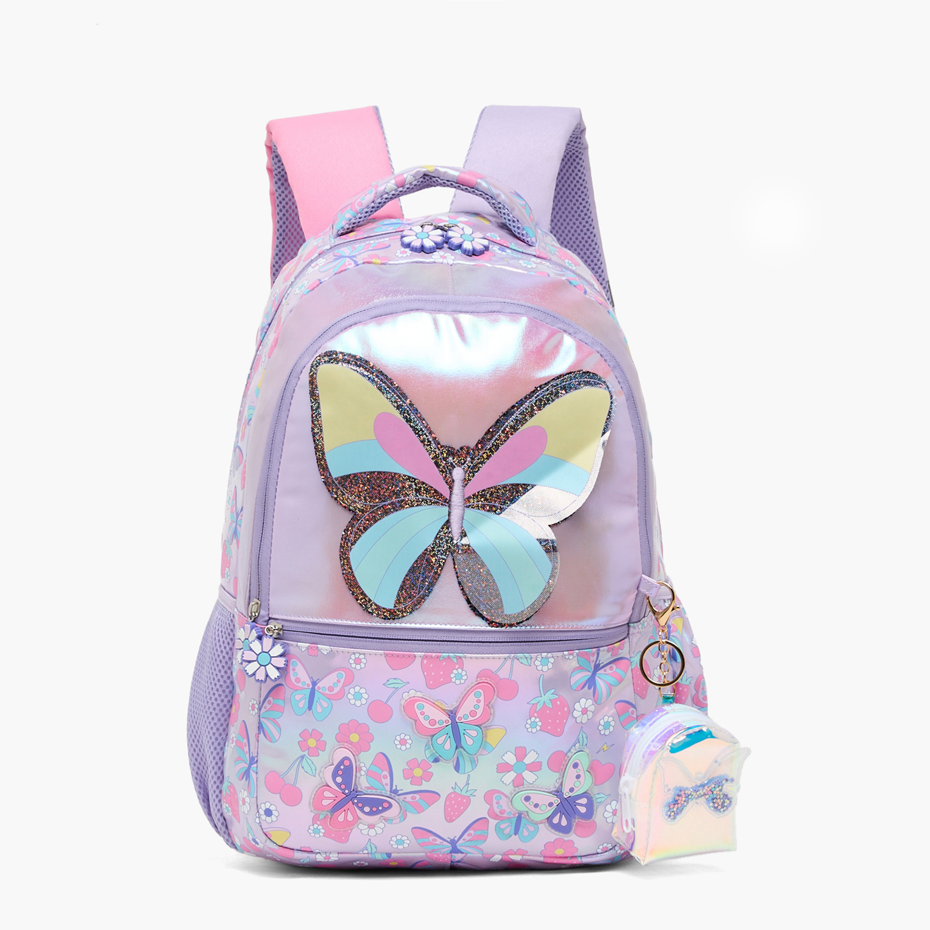 Juniors Butterfly Print Backpack for Girls 5-8 Years with Detachable Pouch - 16 inches-school-bagsandbackpacks-backpacks-image-1