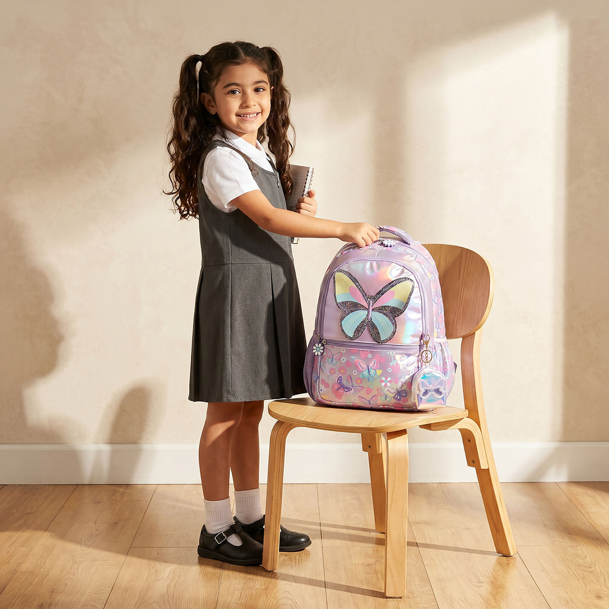Juniors Butterfly Print Backpack for Girls 5-8 Years with Detachable Pouch - 16 inches-school-bagsandbackpacks-backpacks-image-2