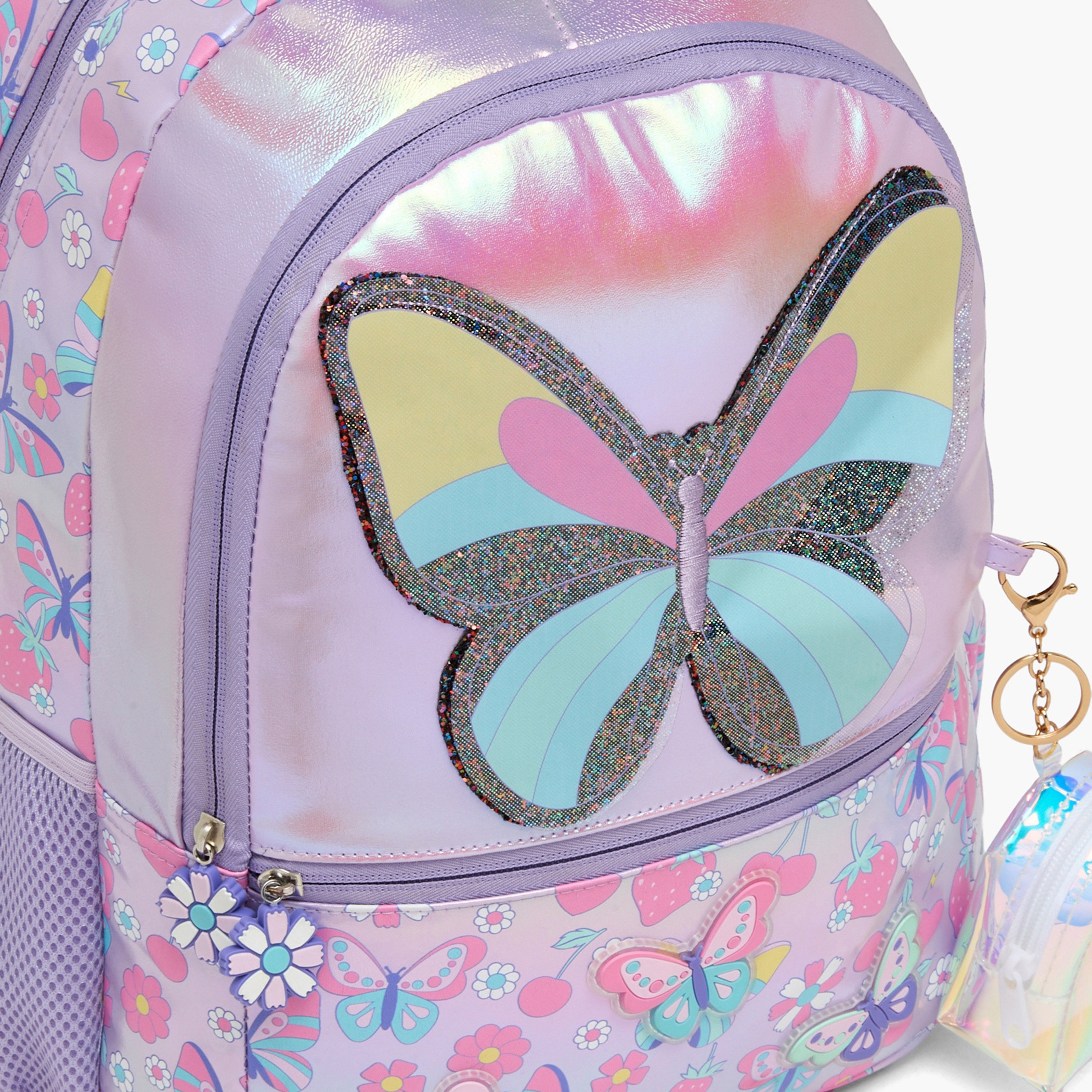 Juniors Butterfly Print Backpack for Girls 5-8 Years with Detachable Pouch - 16 inches-school-bagsandbackpacks-backpacks-image-5