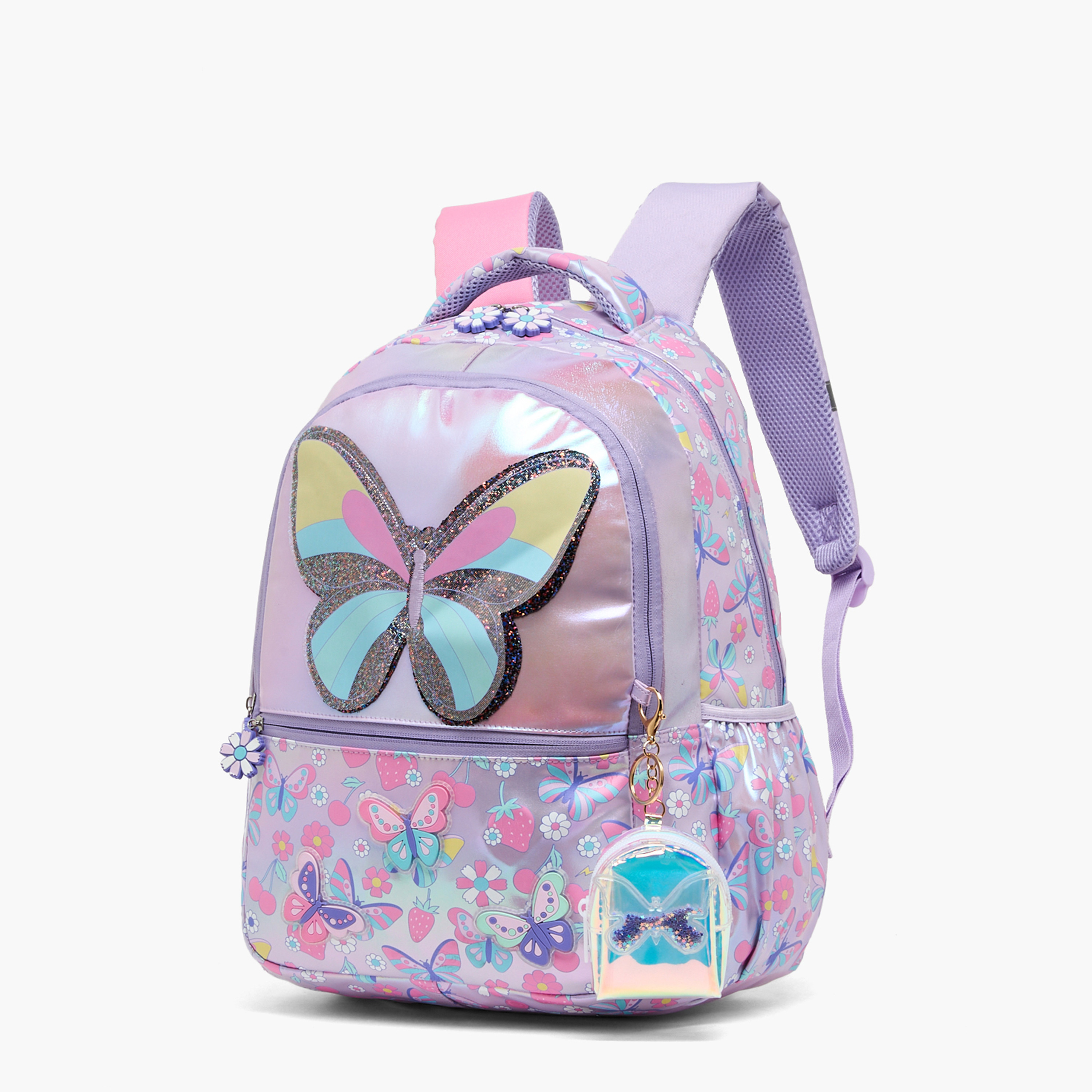 Juniors Butterfly Print Backpack for Girls 5-8 Years with Detachable Pouch - 16 inches-school-bagsandbackpacks-backpacks-image-8