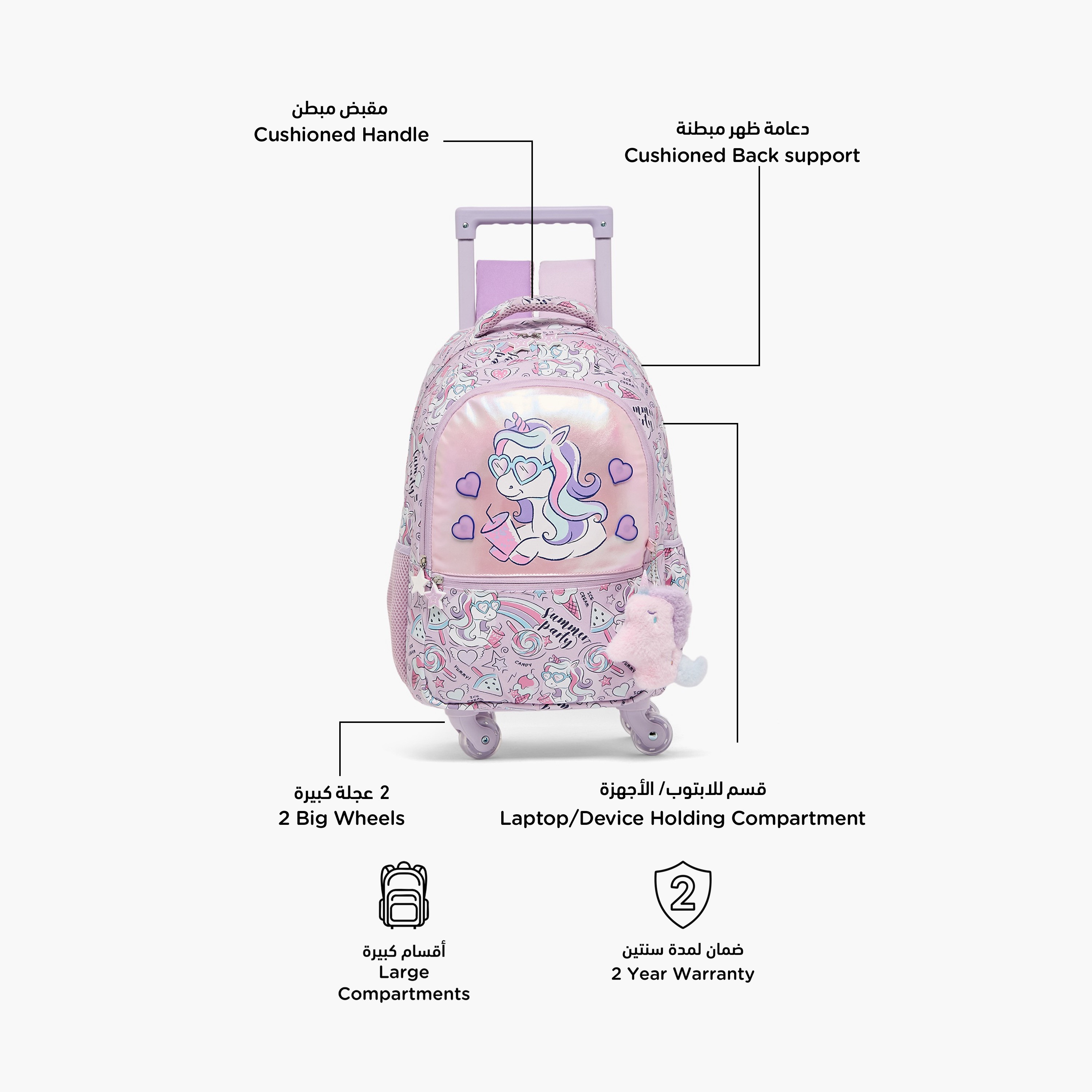 شنطة ترولي بطبعات يونيكورن ومقبض قابل للسحب للبنات من 5 - 8 سنوات من جونيورز - 16 بوصة-school-bagsandbackpacks-trolleybags-image-2