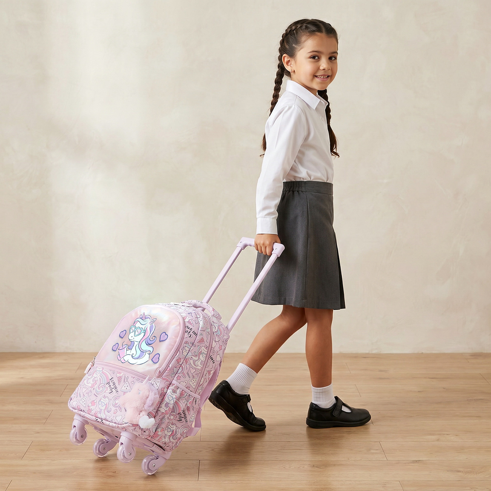 شنطة ترولي بطبعات يونيكورن ومقبض قابل للسحب للبنات من 5 - 8 سنوات من جونيورز - 16 بوصة-school-bagsandbackpacks-trolleybags-image-3