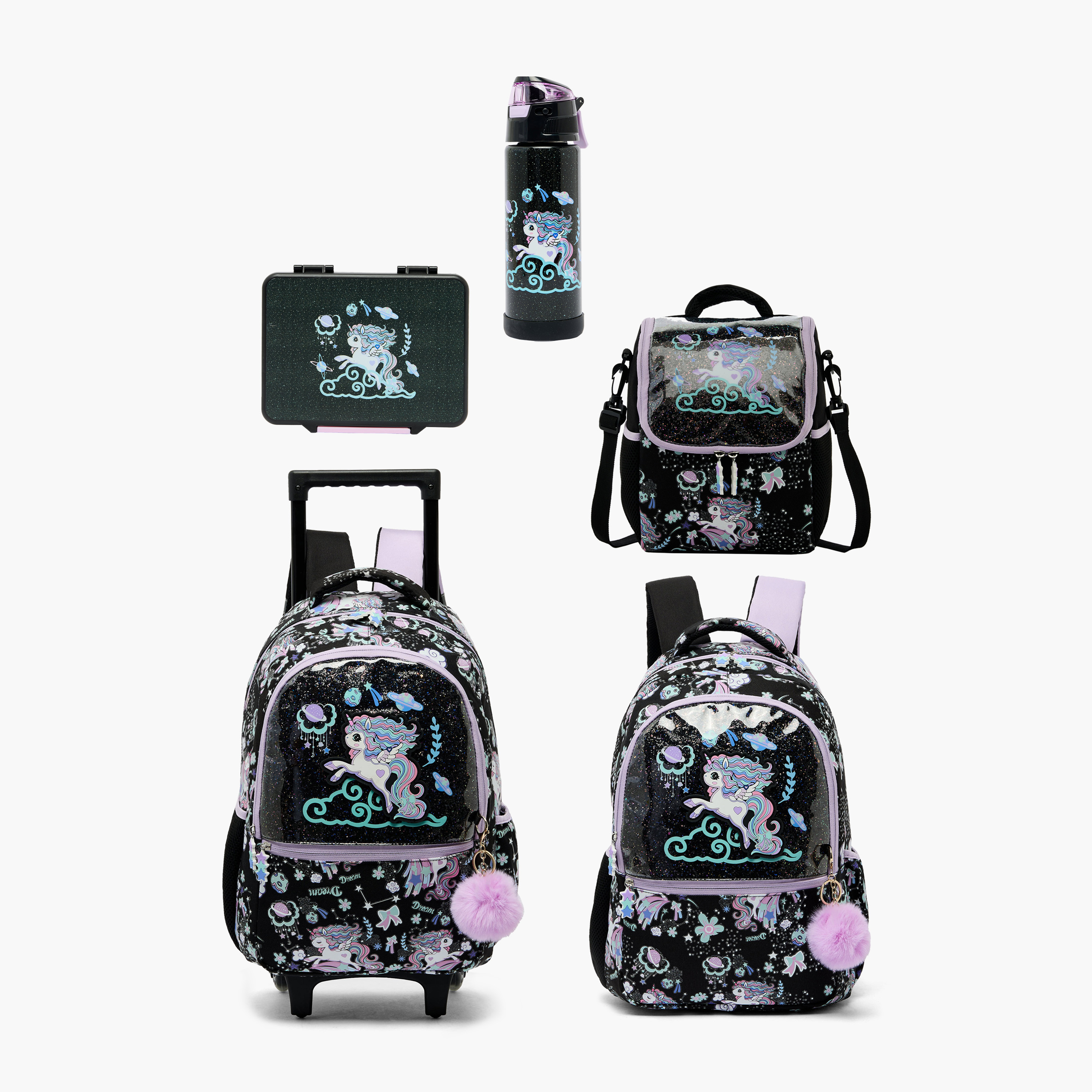 شنطة ترولي بطبعات يونيكورن وبمقبض قابل للسحب للبنات 5-8 سنة من جونيورز - 16 بوصة-school-bagsandbackpacks-trolleybags-image-12