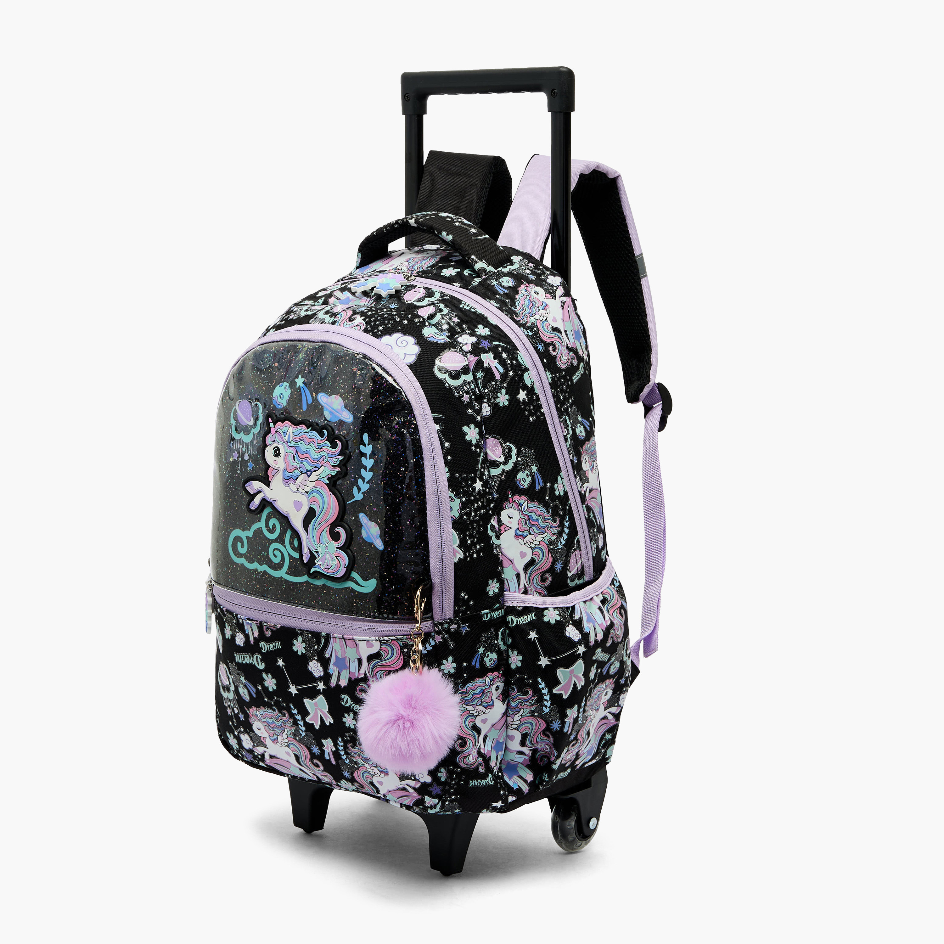 شنطة ترولي بطبعات يونيكورن وبمقبض قابل للسحب للبنات 5-8 سنة من جونيورز - 16 بوصة-school-bagsandbackpacks-trolleybags-image-2