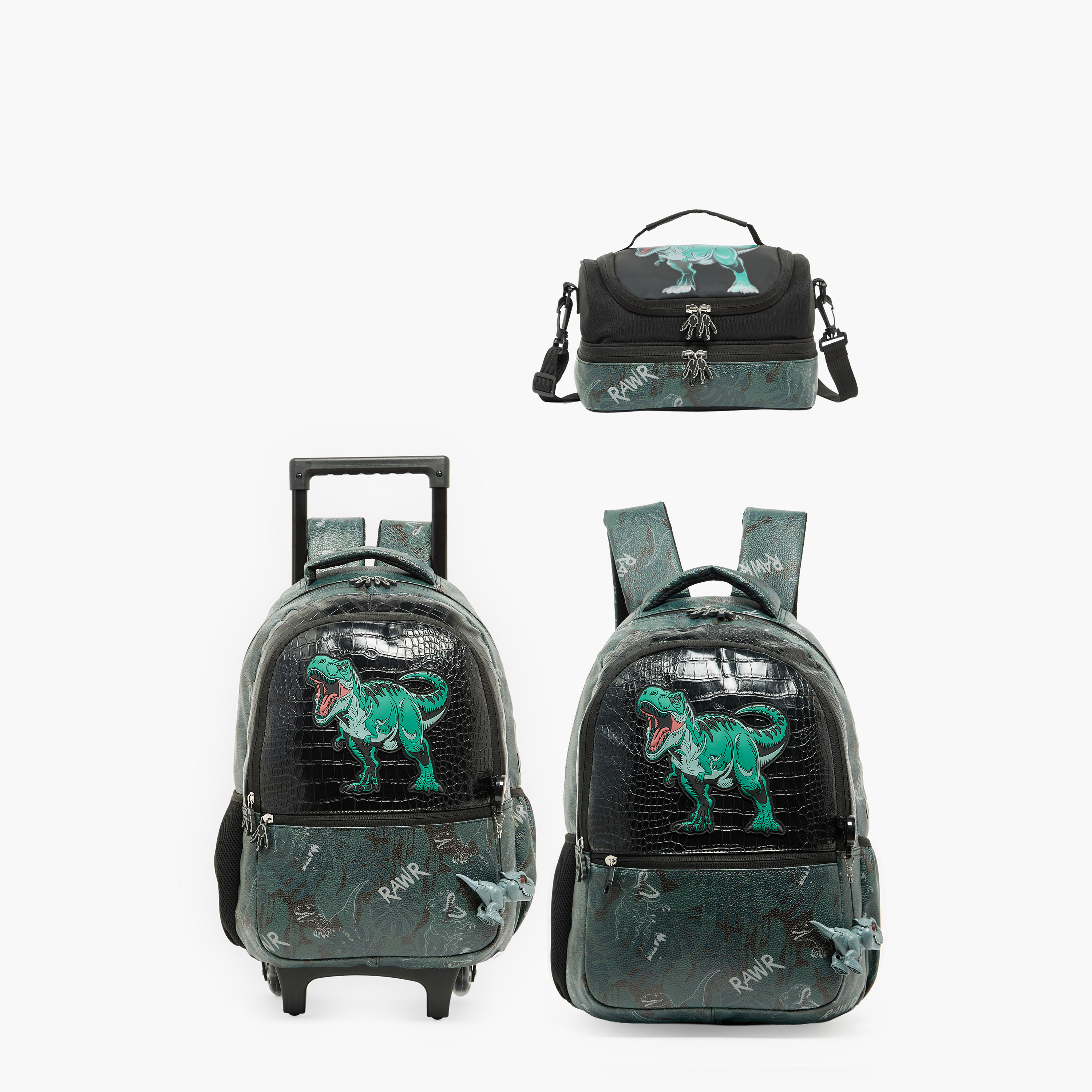 Juniors Dinosaur Print Trolley Bag for Boys 5-8 Years Retractable Handle - 16 inches-school-bagsandbackpacks-trolleybags-image-16