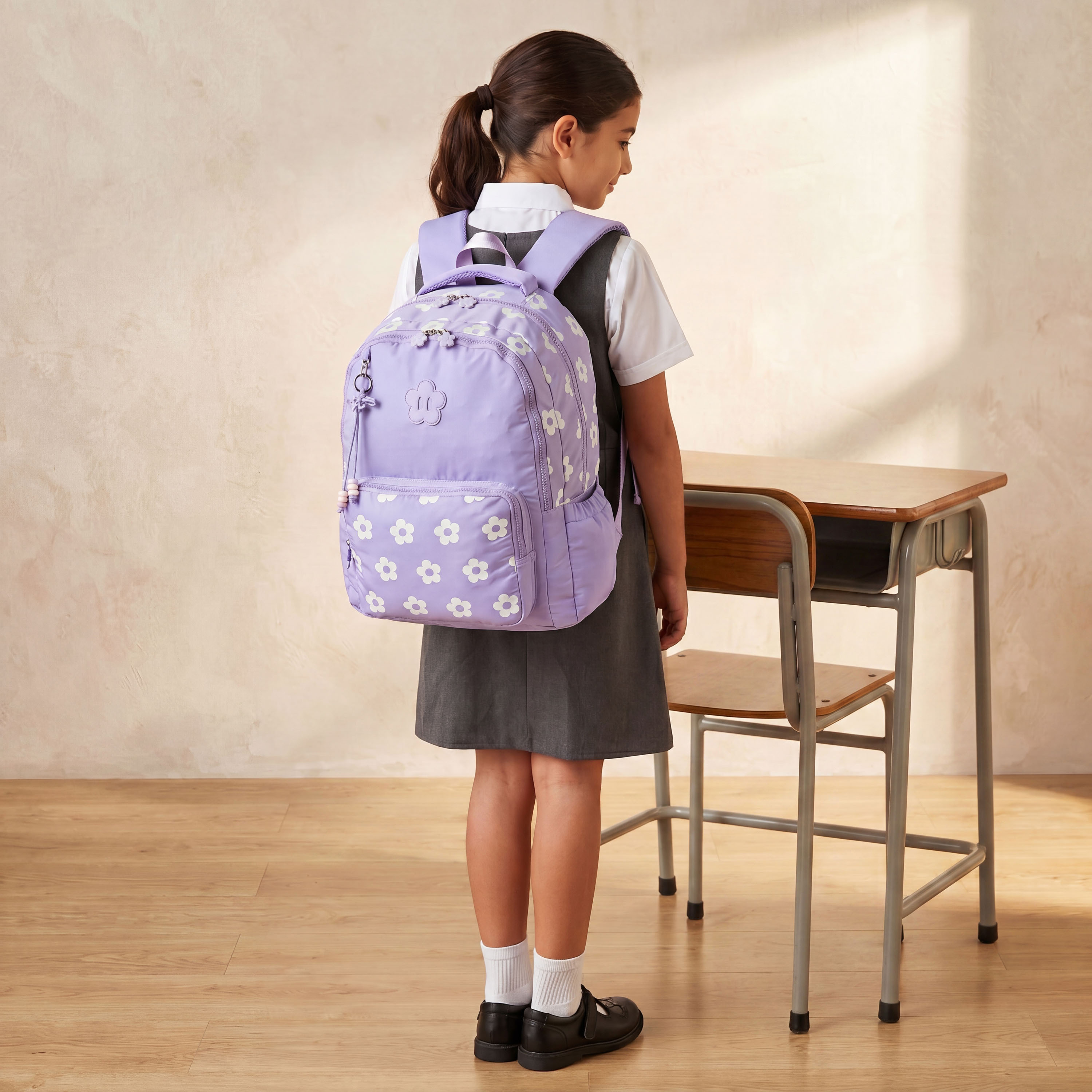 Juniors Floral Print Backpack for Girls 8-13 Years with Padded Shoulder Straps - 17 inches-school-bagsandbackpacks-backpacks-image-3