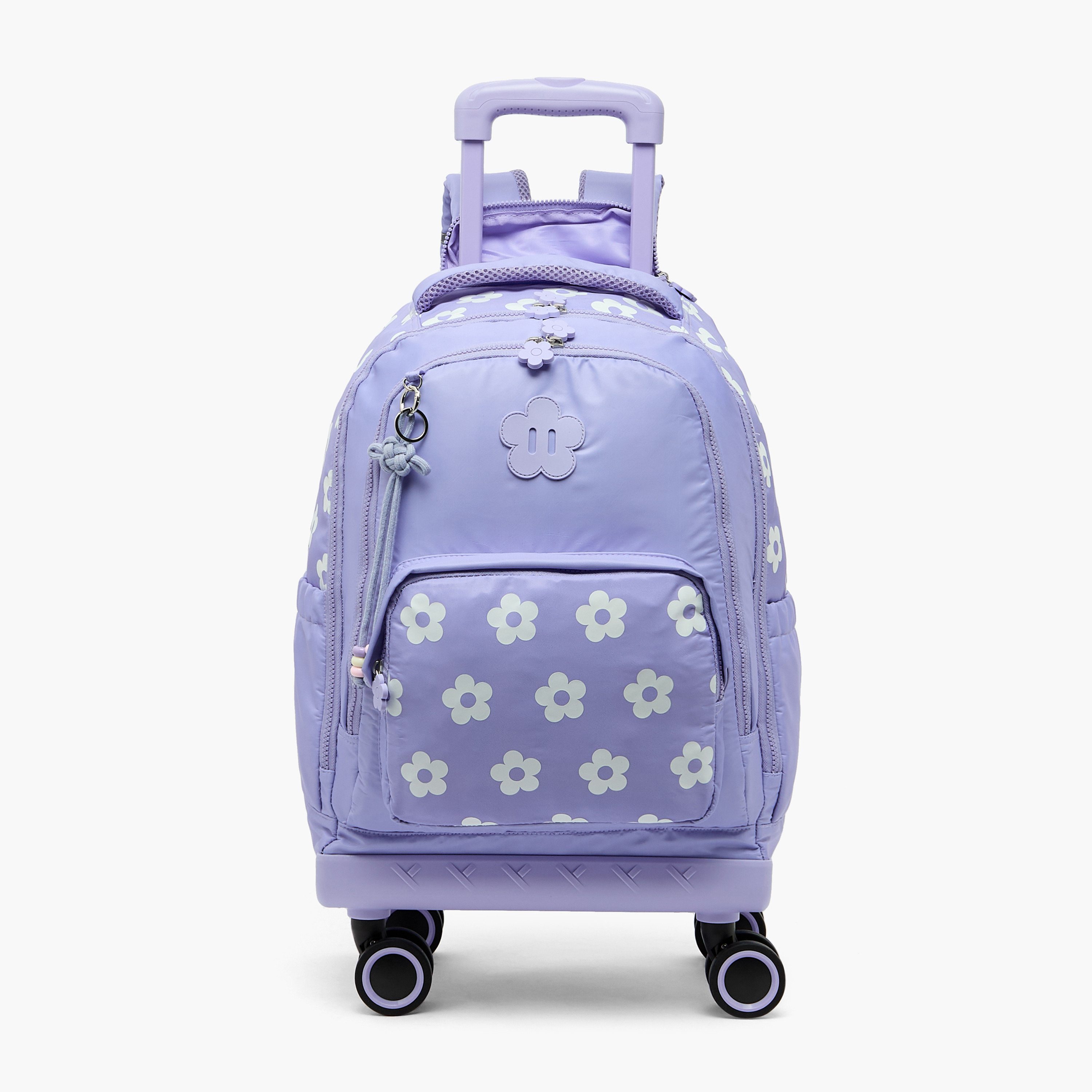 Juniors Floral Print Trolley Bag for Girls 8-12 Years Retractable Handle - 18 inches-school-bagsandbackpacks-trolleybags-image-1