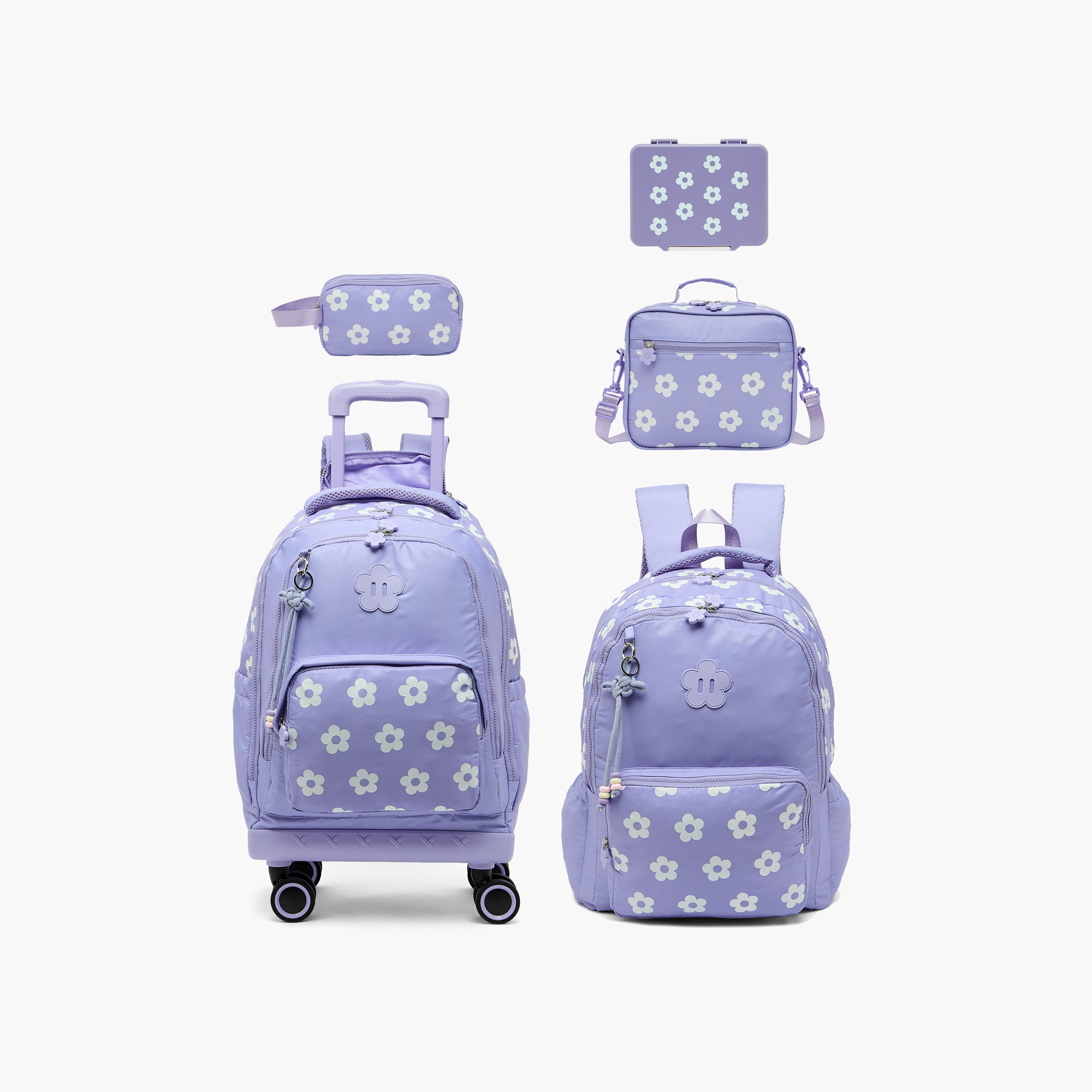 Juniors Floral Print Trolley Bag for Girls 8-12 Years Retractable Handle - 18 inches-school-bagsandbackpacks-trolleybags-image-14