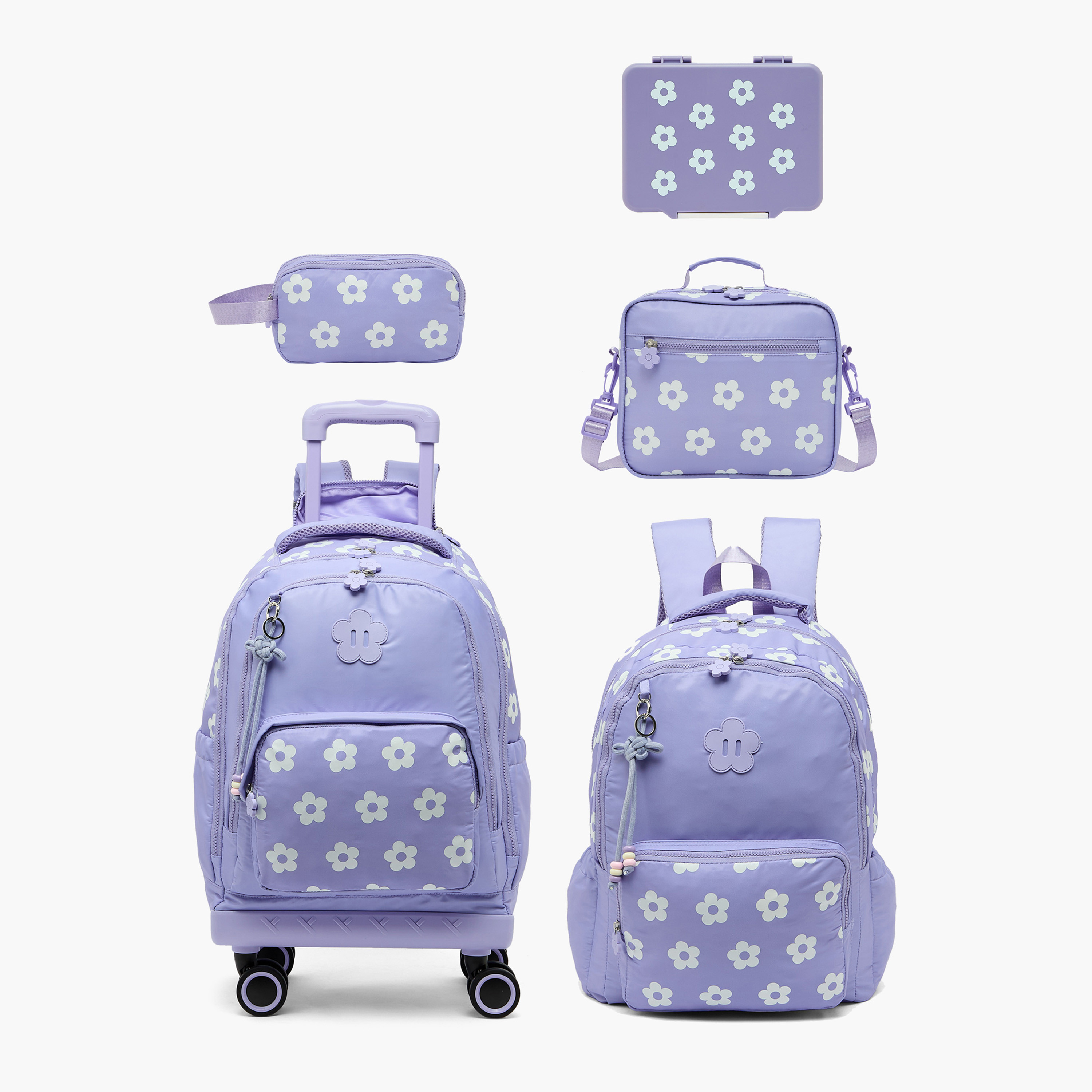 Juniors Floral Print Trolley Bag for Girls 8-12 Years Retractable Handle - 18 inches-school-bagsandbackpacks-trolleybags-image-15