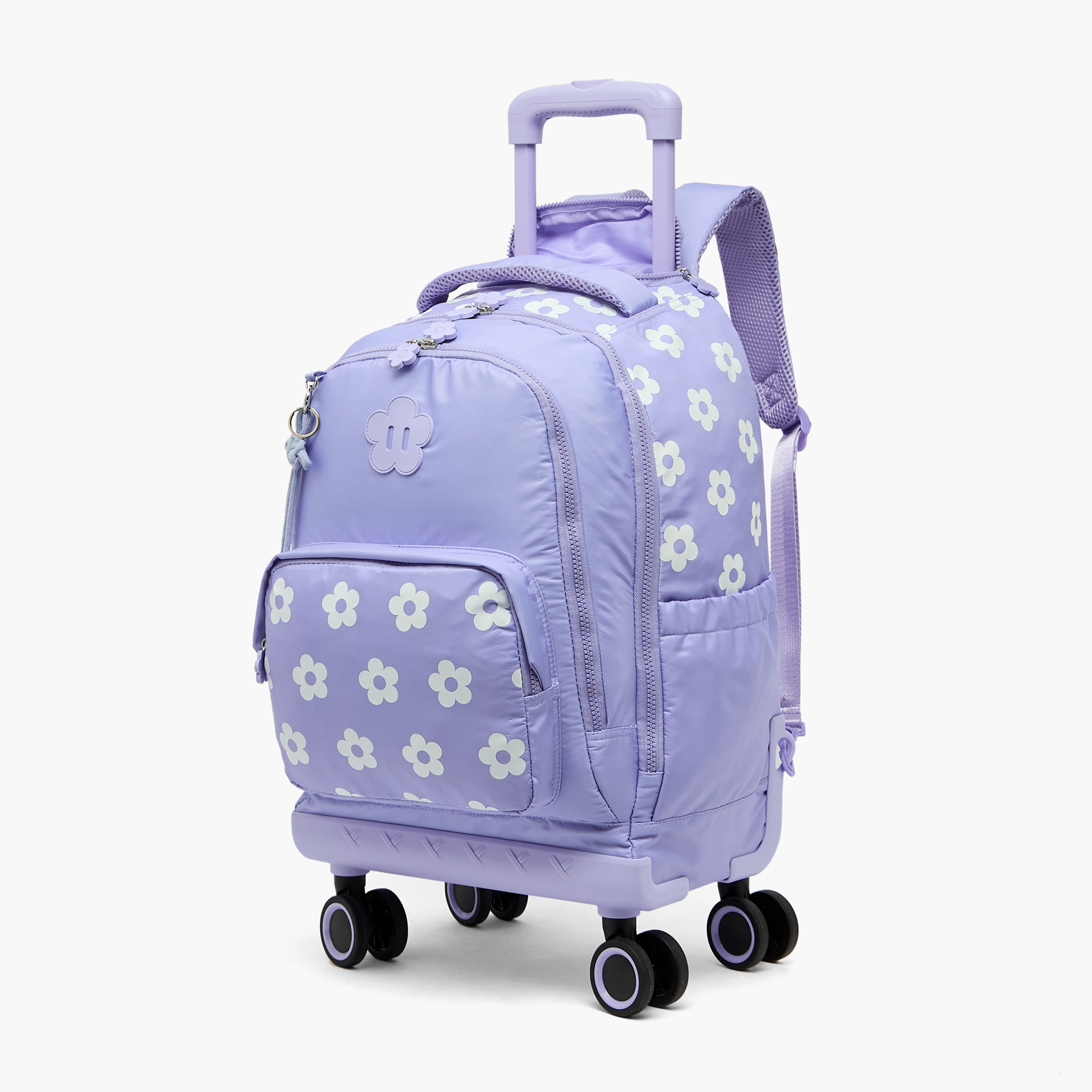 Juniors Floral Print Trolley Bag for Girls 8-12 Years Retractable Handle - 18 inches-school-bagsandbackpacks-trolleybags-image-2