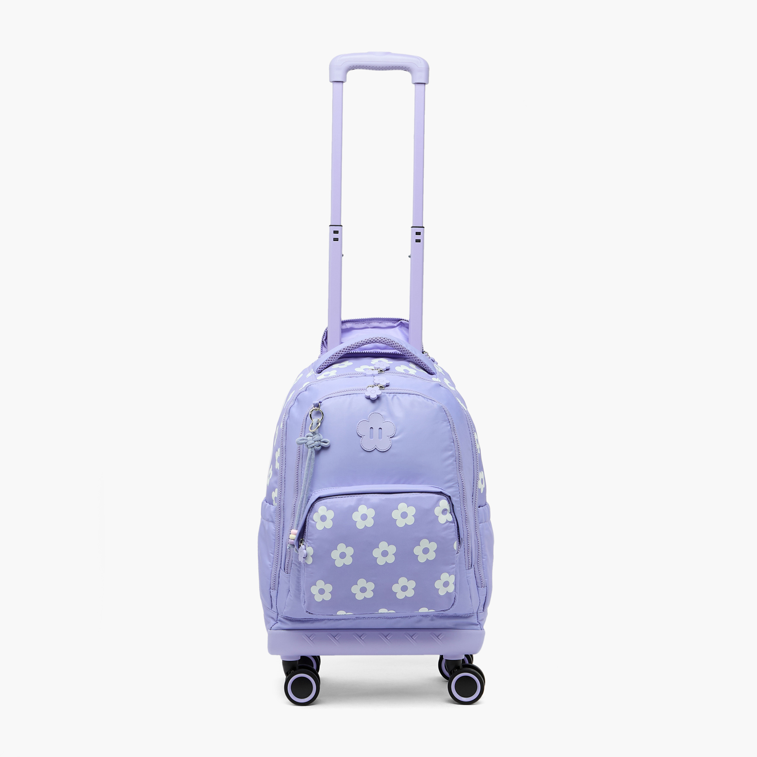 Juniors Floral Print Trolley Bag for Girls 8-12 Years Retractable Handle - 18 inches-school-bagsandbackpacks-trolleybags-image-7