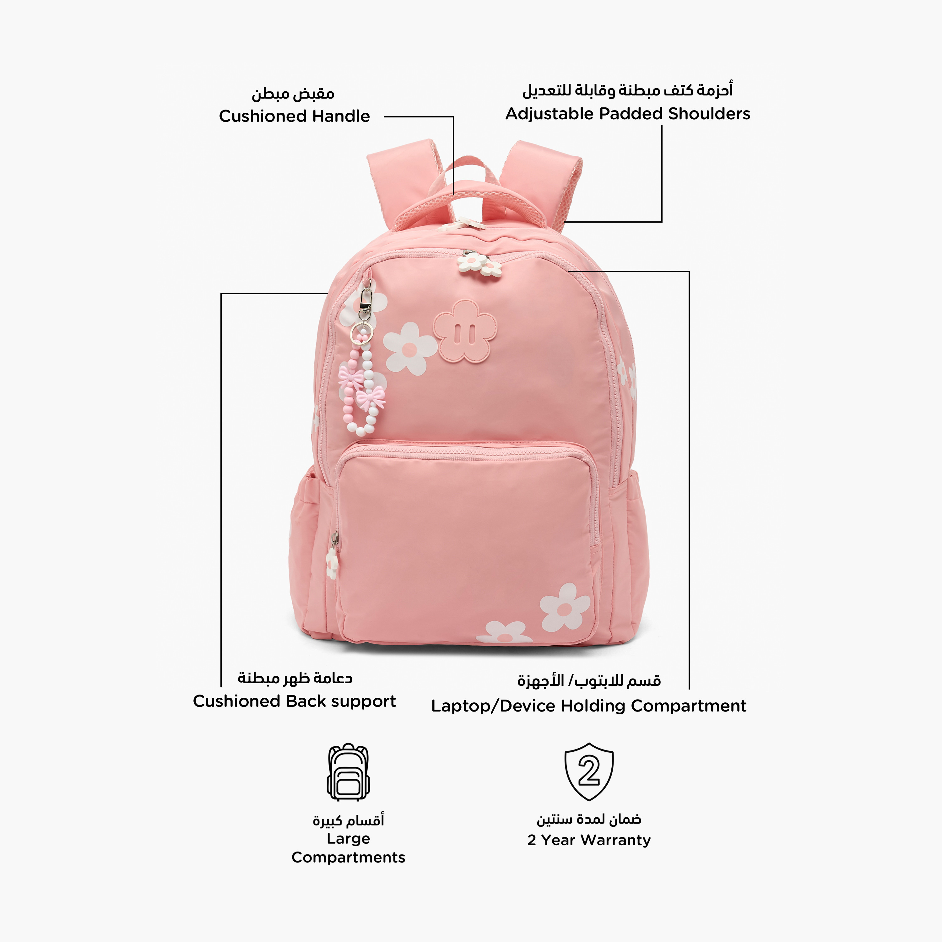 Juniors Floral Print Backpack for Girls 5-8 Years with Padded Shoulder Straps-school-bagsandbackpacks-backpacks-image-2