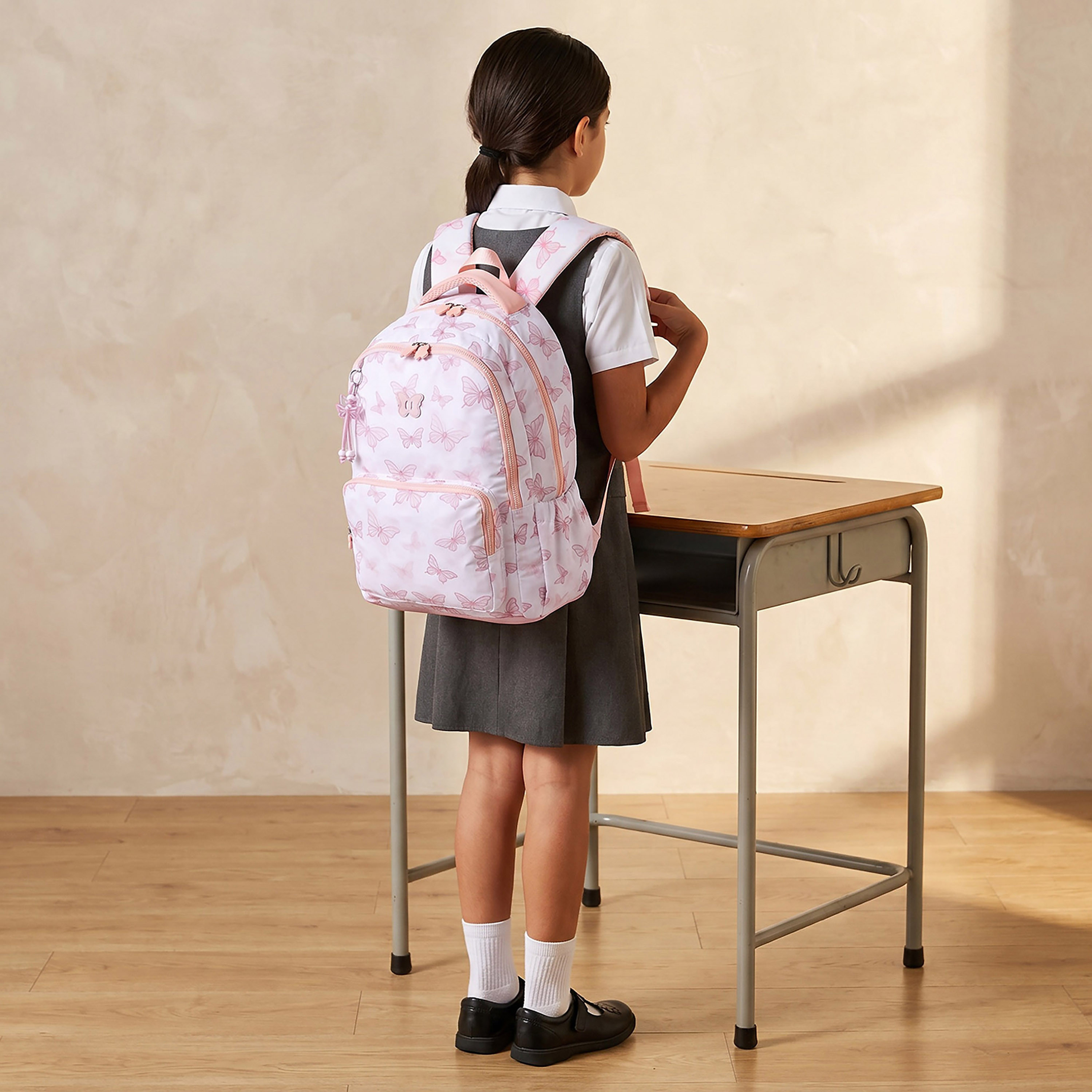 Juniors Butterfly Print Backpack for Girls 8-13 Years with Padded Straps - 17 inches-school-bagsandbackpacks-backpacks-image-3