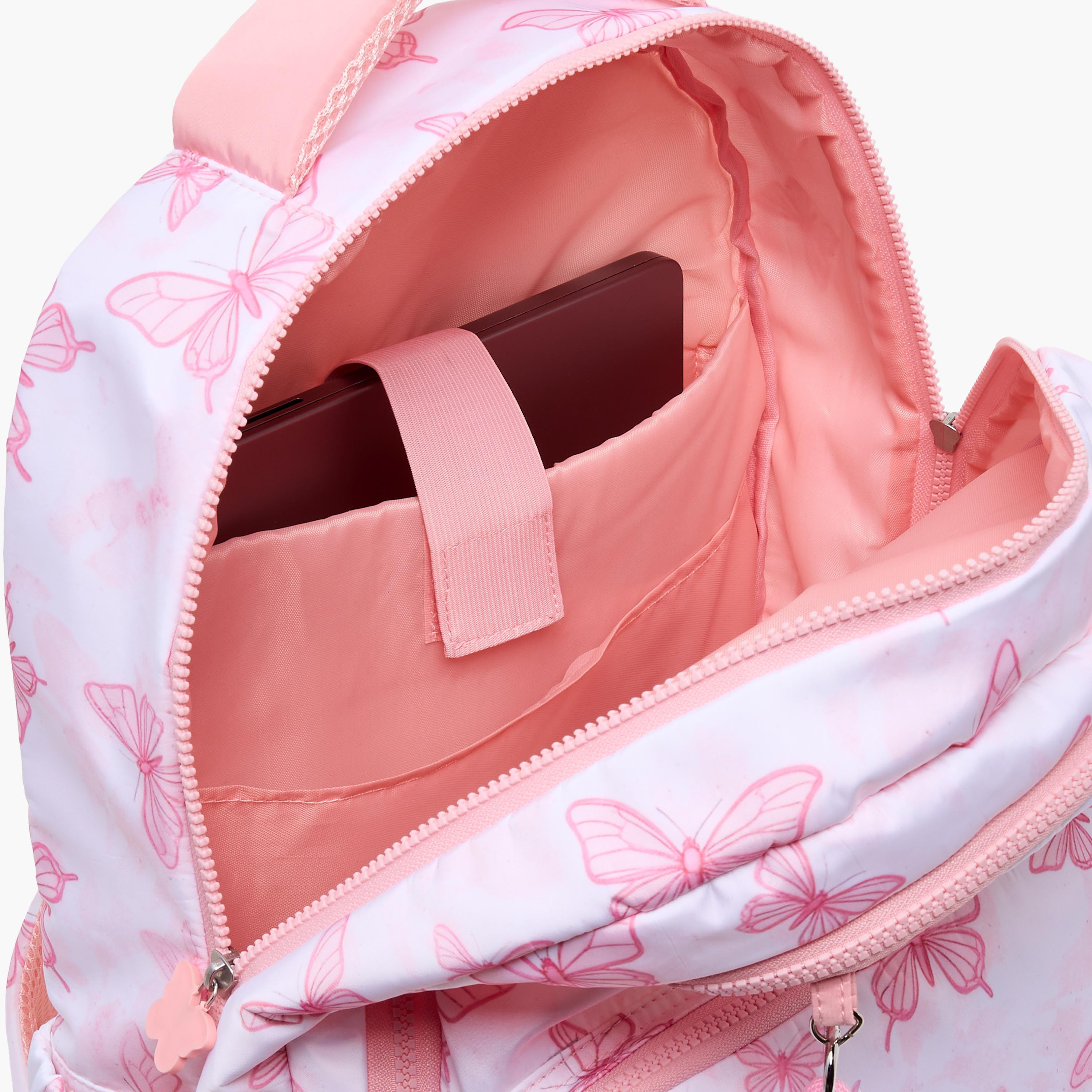 Juniors Butterfly Print Backpack for Girls 8-13 Years with Padded Straps - 17 inches-school-bagsandbackpacks-backpacks-image-5