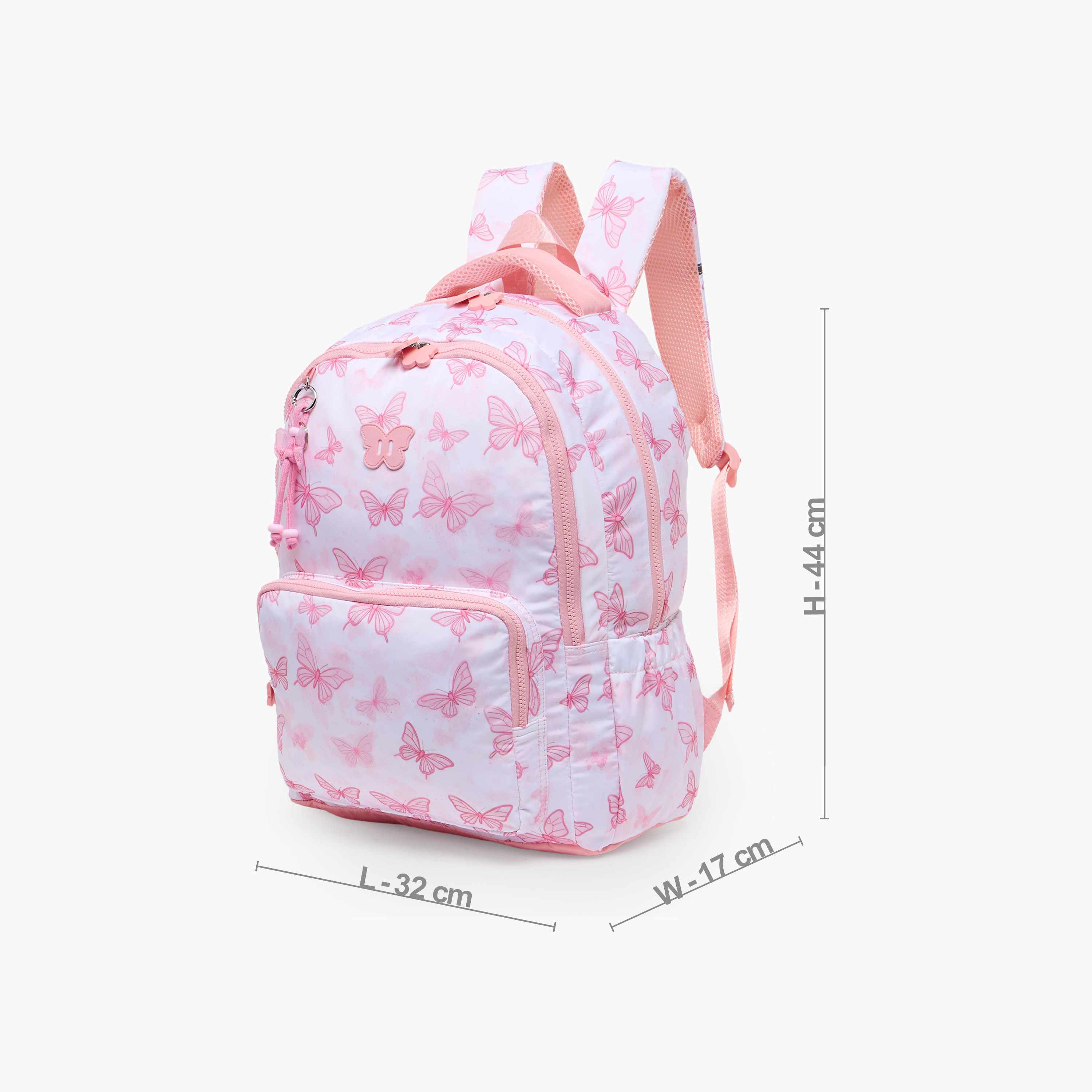Juniors Butterfly Print Backpack for Girls 8-13 Years with Padded Straps - 17 inches-school-bagsandbackpacks-backpacks-image-8