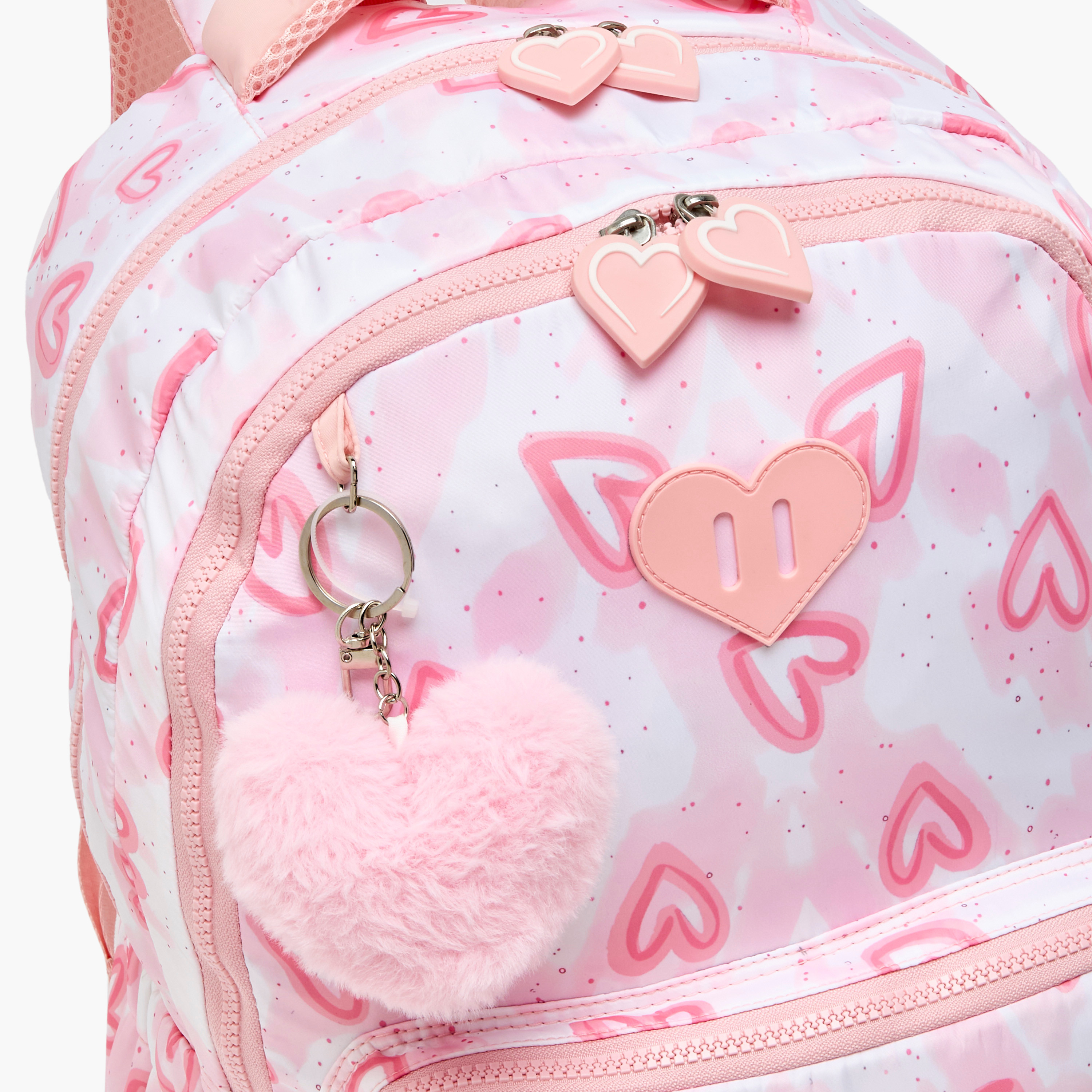 Juniors Heart Print Backpack for Girls 5-8 Years with Padded Shoulder Straps-school-bagsandbackpacks-backpacks-image-4