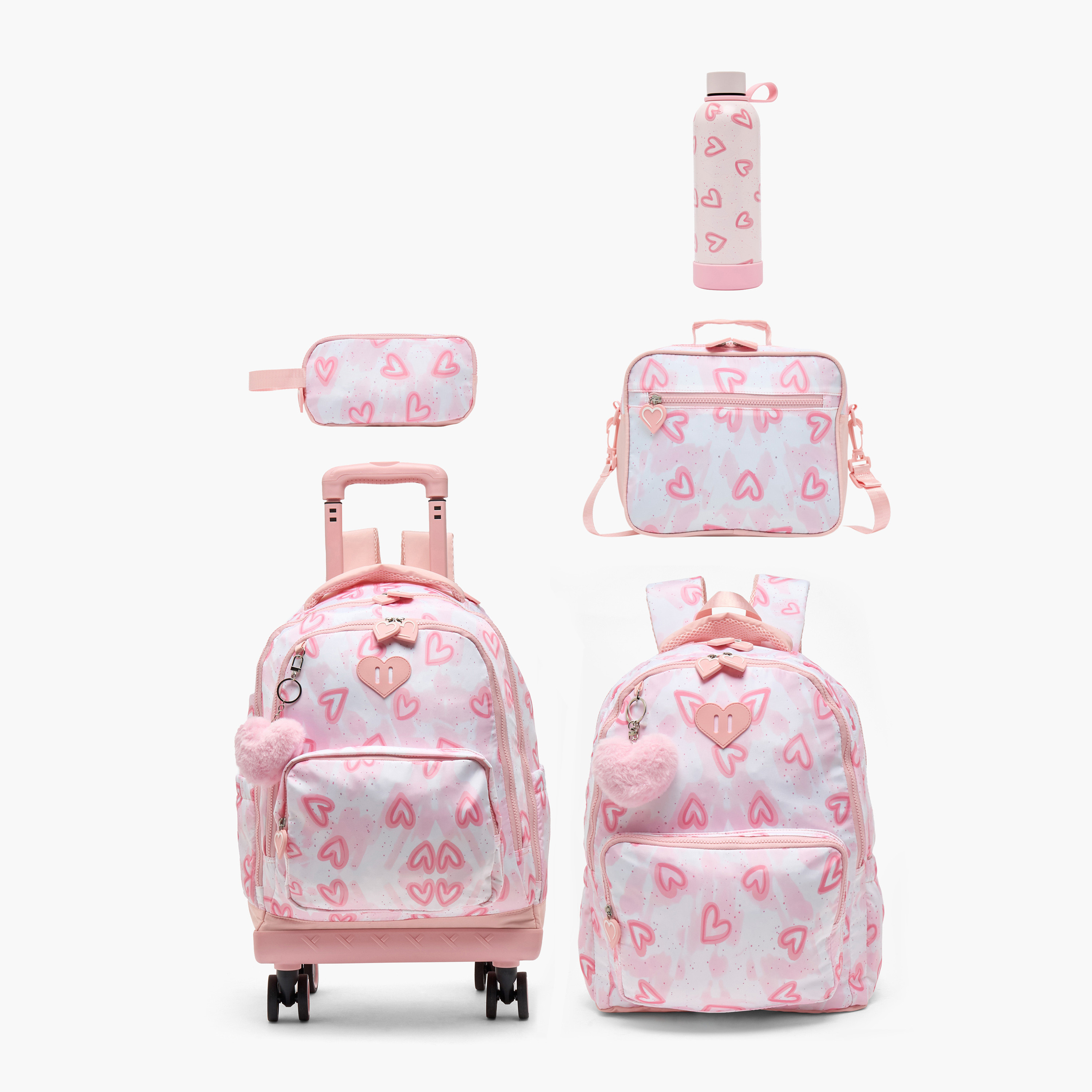 شنطة ترولي بطبعات قلوب للبنات 8-12 سنة مع عجلات متينة من جونيورز - 18 بوصة-school-bagsandbackpacks-trolleybags-image-15