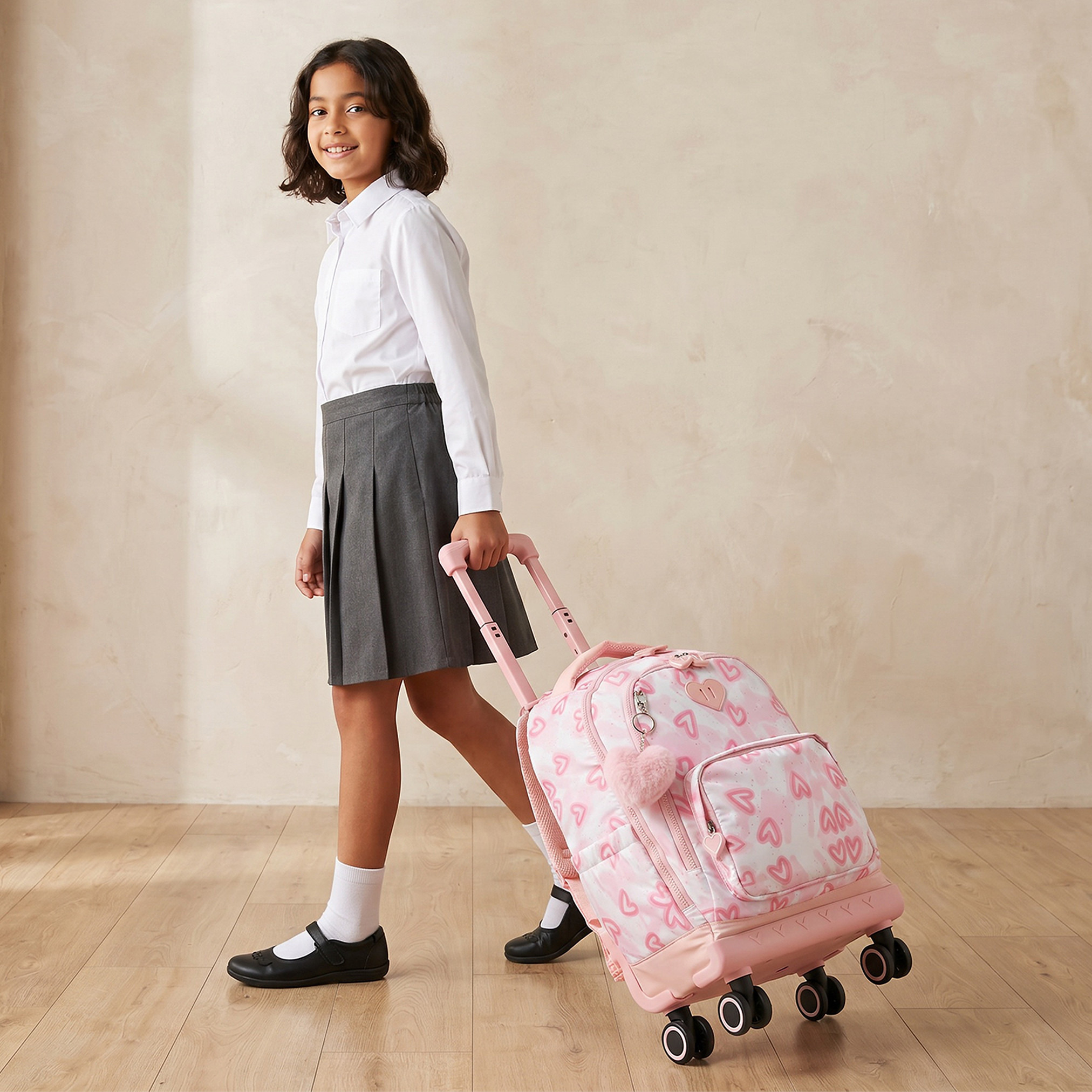 Juniors Heart Print Trolley Bag for Girls 8-12 Years with Durable Wheels - 18 inches-school-bagsandbackpacks-trolleybags-image-3