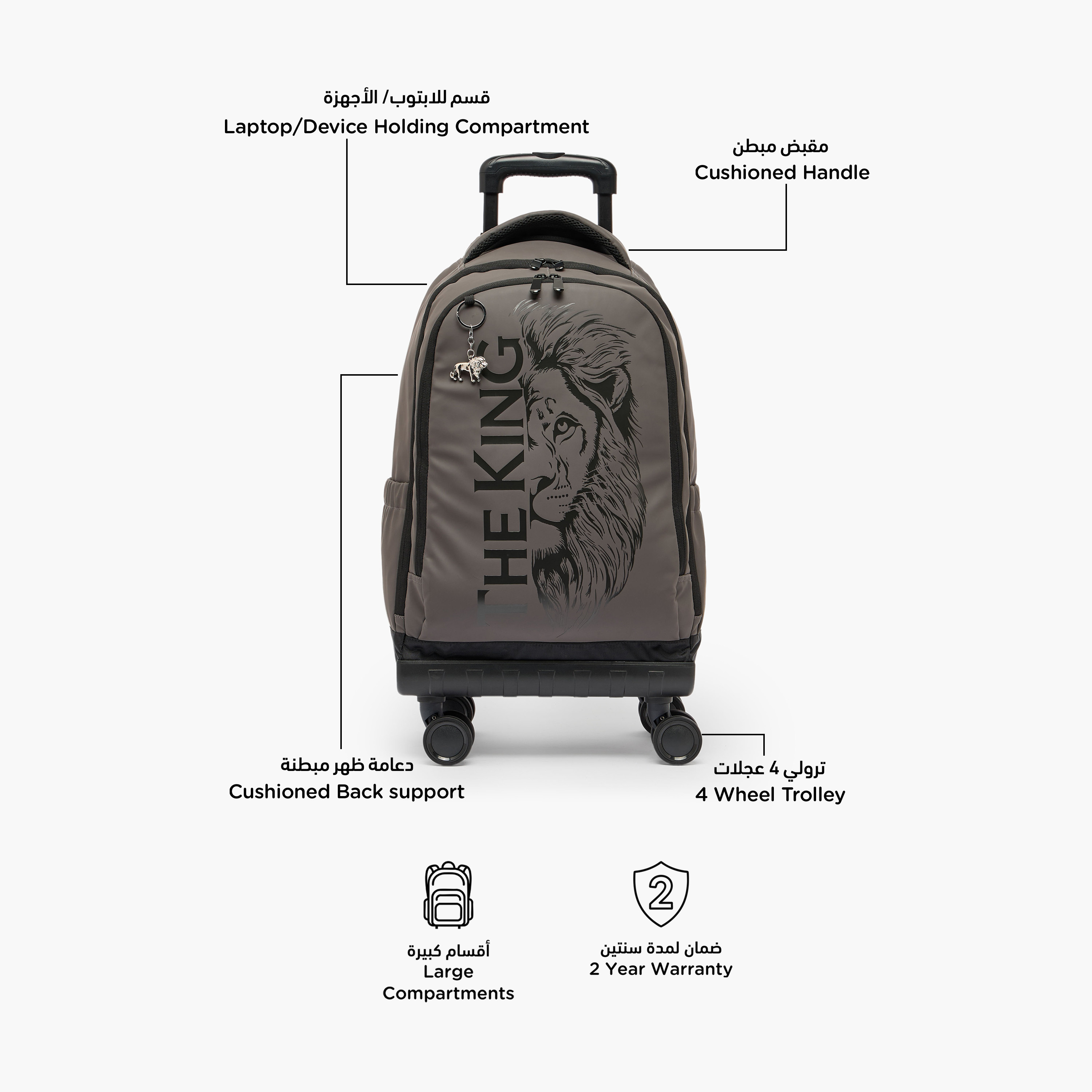 شنطة ترولي بطبعات أسد للأولاد من 8 إلى 12 سنة بمقبض قابل للسحب من جونيورز-school-bagsandbackpacks-trolleybags-image-2