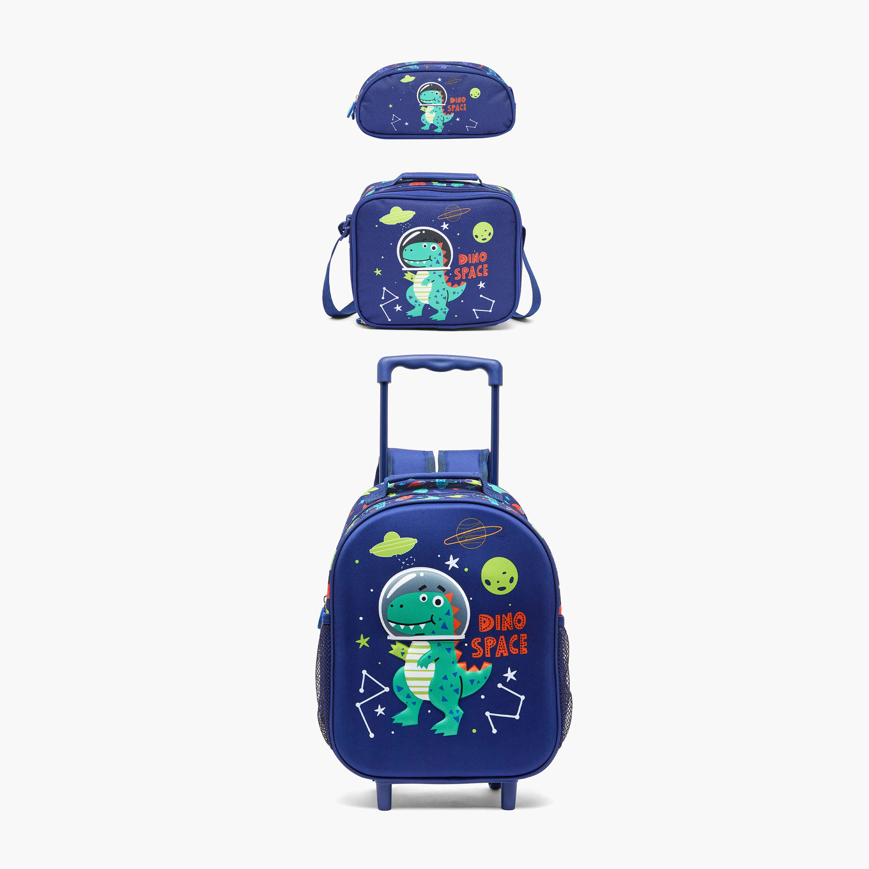 Juniors Dinosaur Print Trolley Bag for Boys 3-5 Years with Lunch Bag and Pencil Pouch - 14 inches-school-bagsandbackpacks-trolleybags-image-2