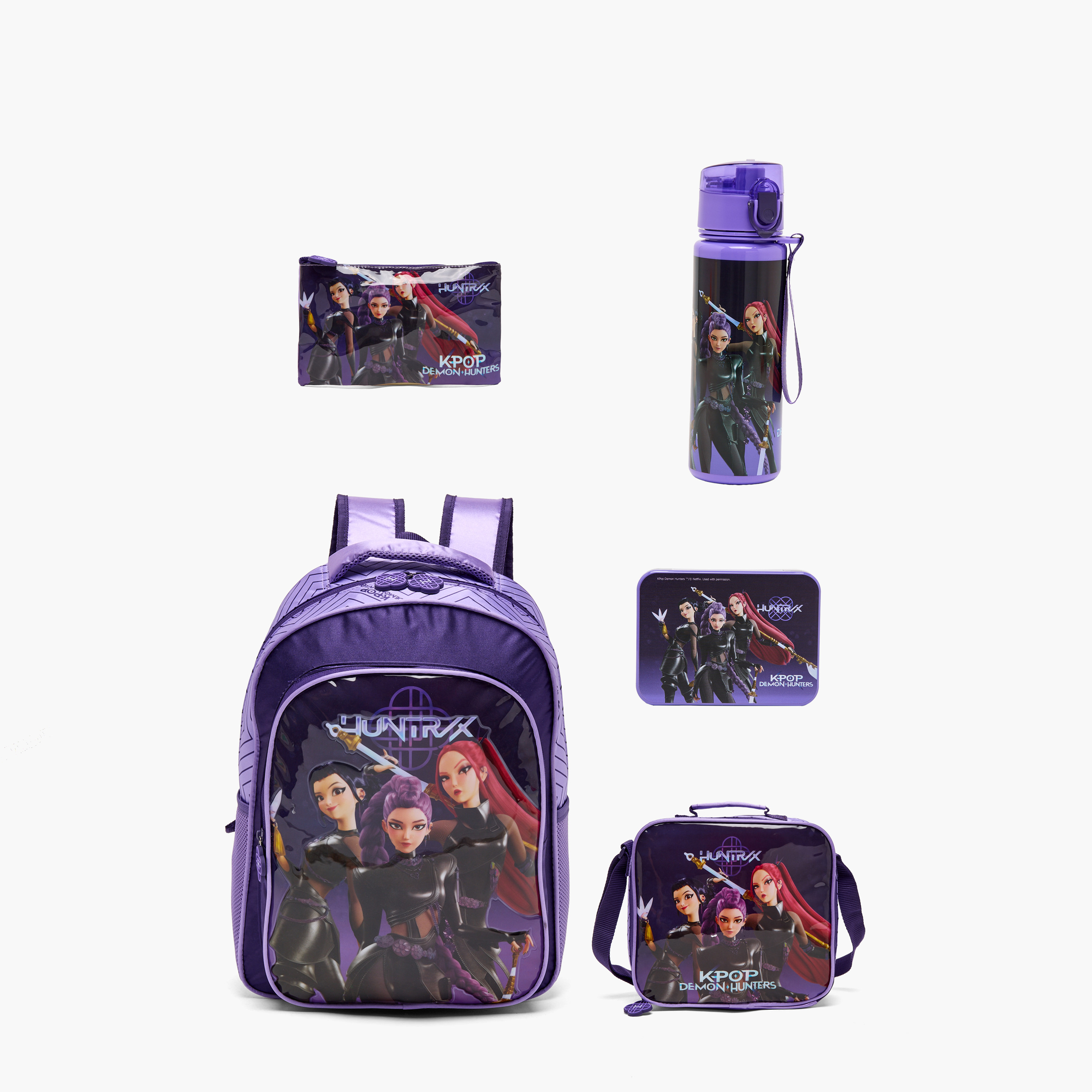 Netflix KPop Demon Hunters 5-Piece School Backpack Set for Girls 5-8 Years with Bottle - 16 inches-school-bagsandbackpacks-backpacks-image-1