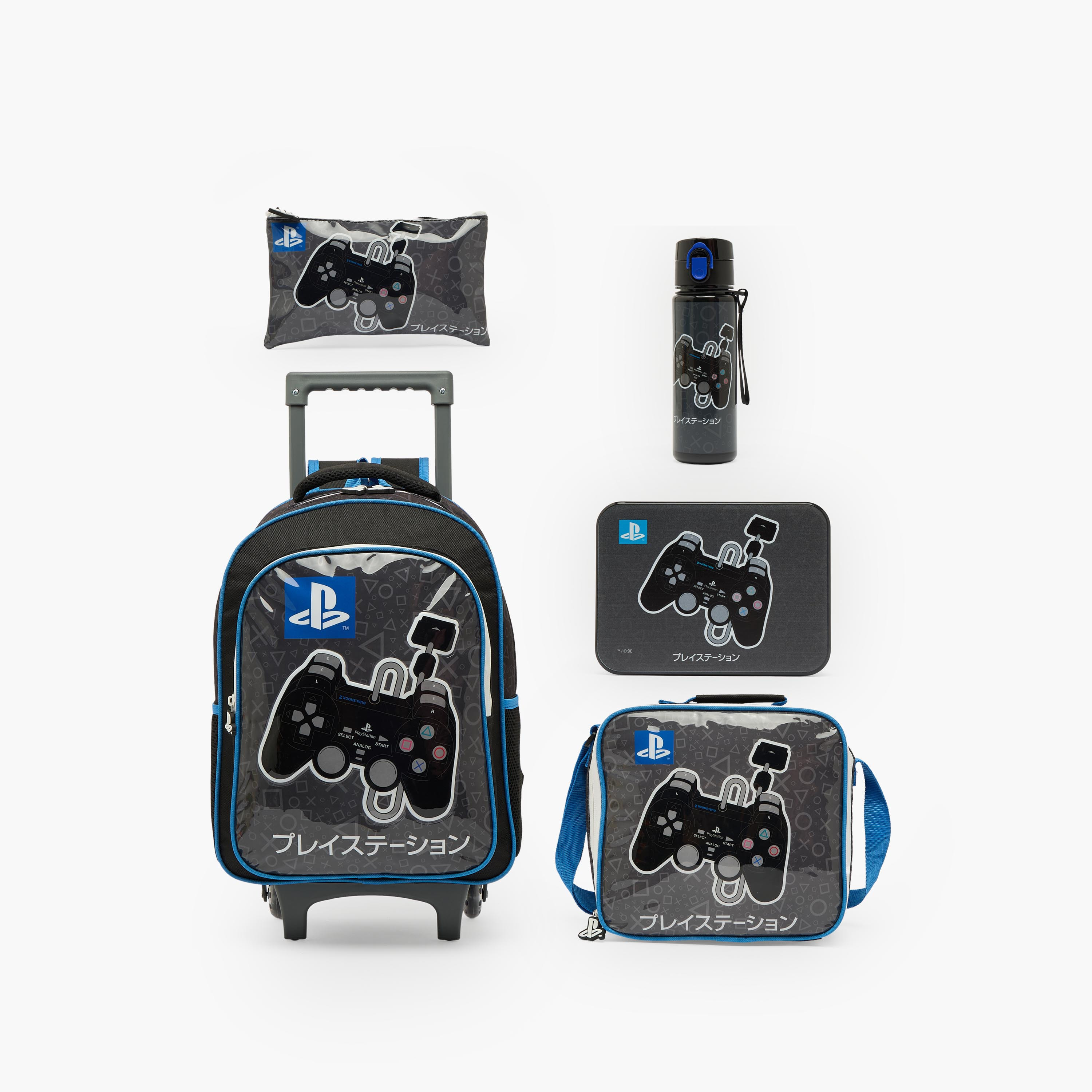 PlayStation Print 5-Piece School Trolley Bag Set for Girls 5-8 Years with Lunch Bag - 16 inches-school-bagsandbackpacks-trolleybags-image-1