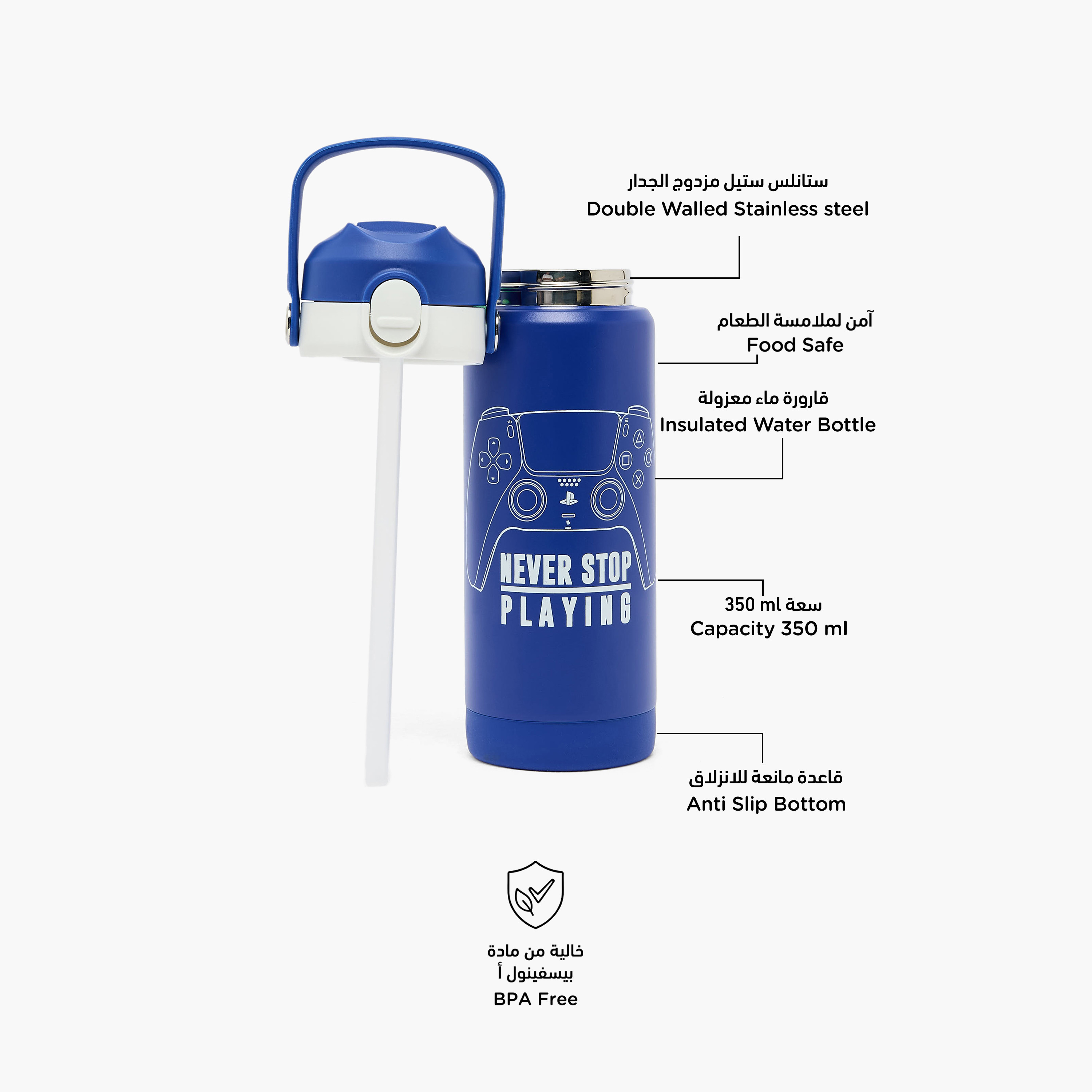 PlayStation Game Controller Print Stainless Steel Water Bottle with Flip Spout and Handle - 500 ml-school-waterbottles-image-2