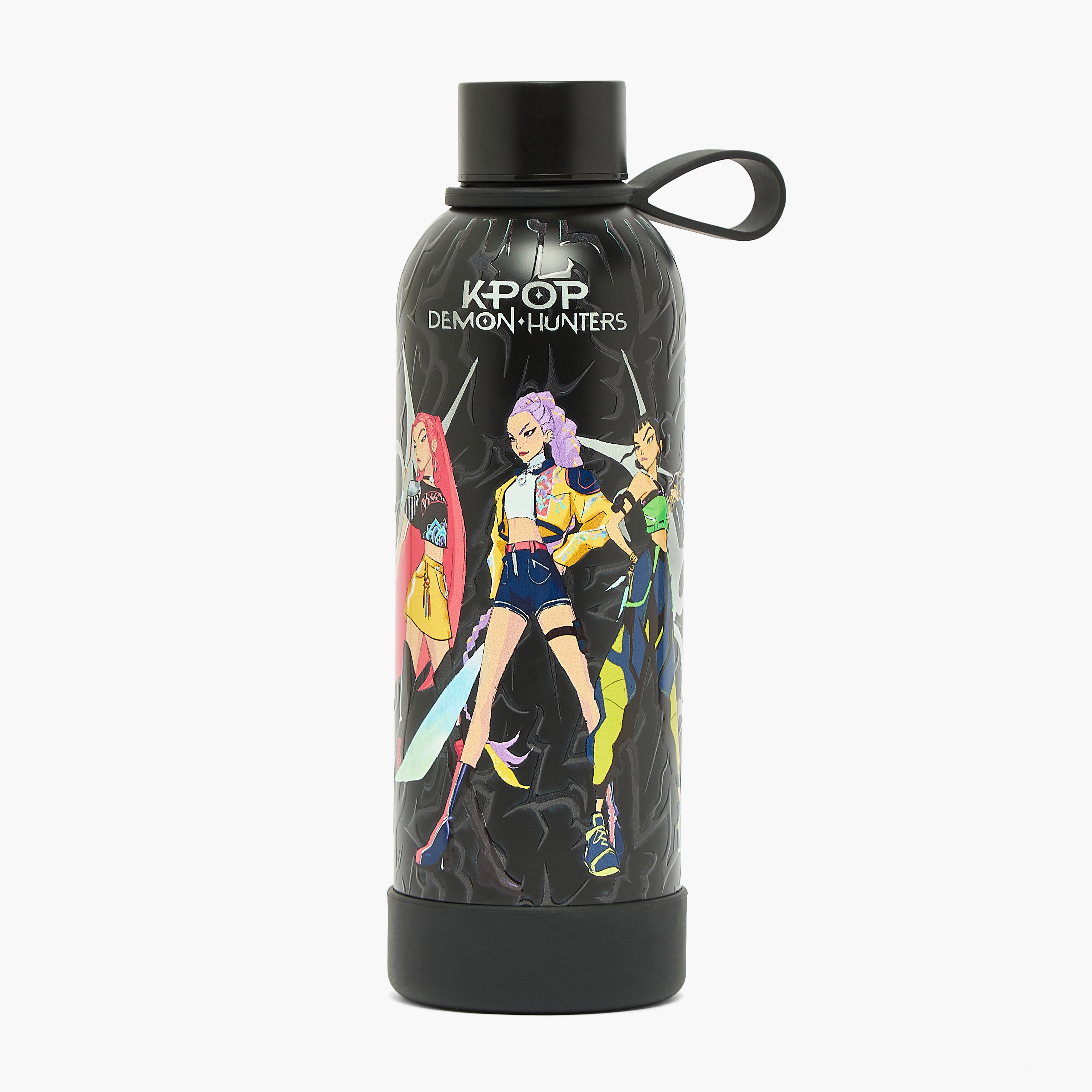 قارورة مياه ستانلس ستيل بفم واسع وحلقة حمل وطبعات كيبوب ديمون هانترز من نتفليكس-school-waterbottles-image-1
