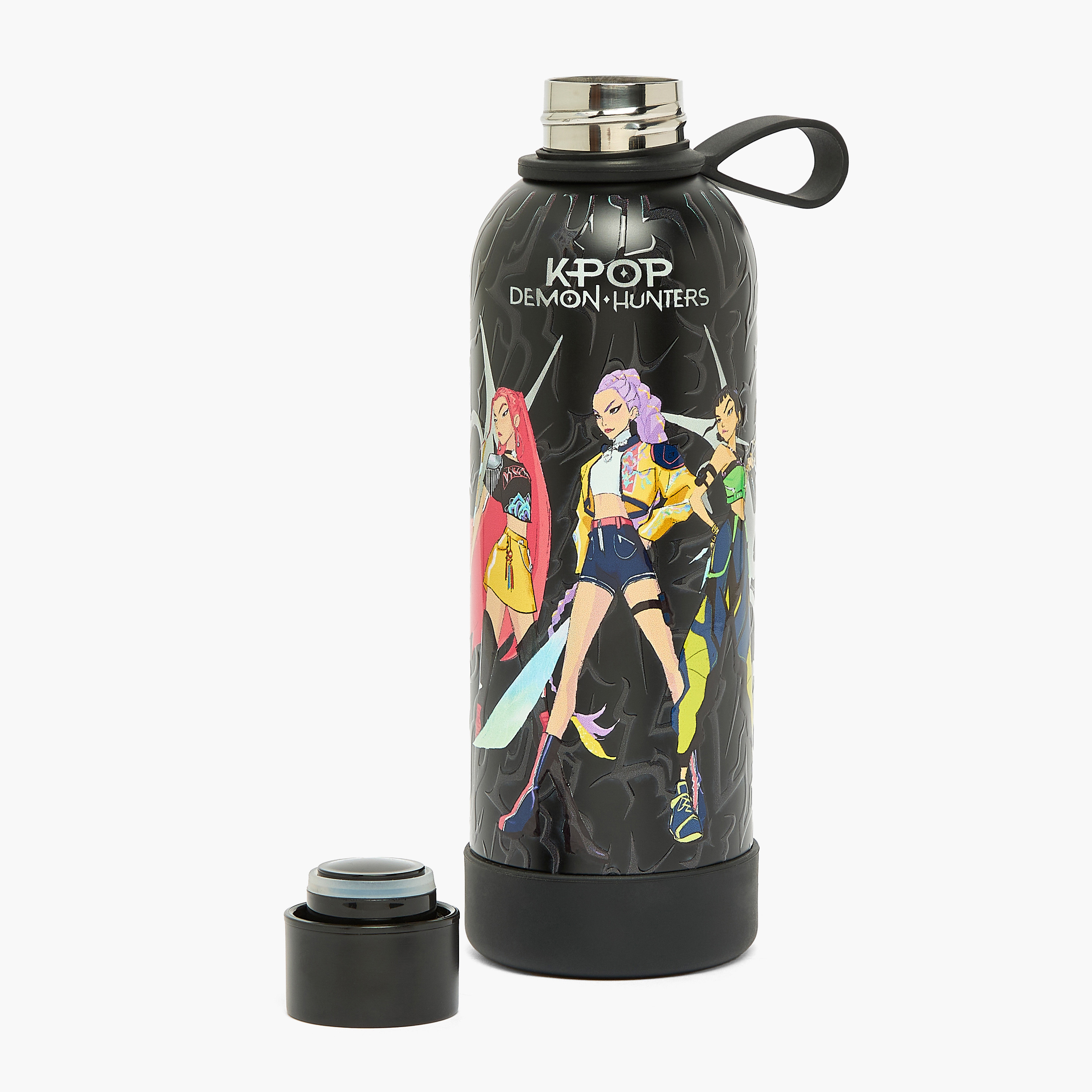 قارورة مياه ستانلس ستيل بفم واسع وحلقة حمل وطبعات كيبوب ديمون هانترز من نتفليكس-school-waterbottles-image-2