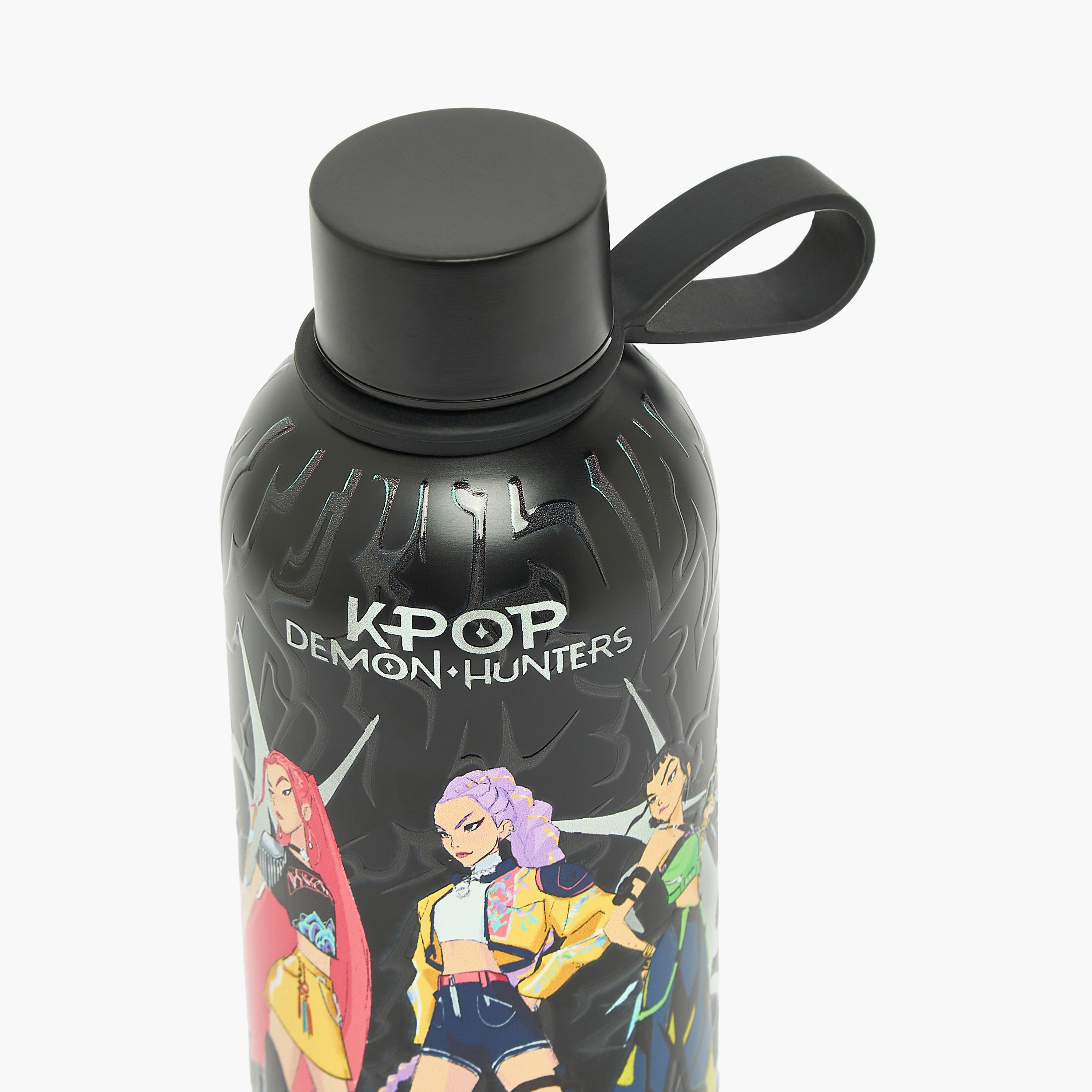 قارورة مياه ستانلس ستيل بفم واسع وحلقة حمل وطبعات كيبوب ديمون هانترز من نتفليكس-school-waterbottles-image-4