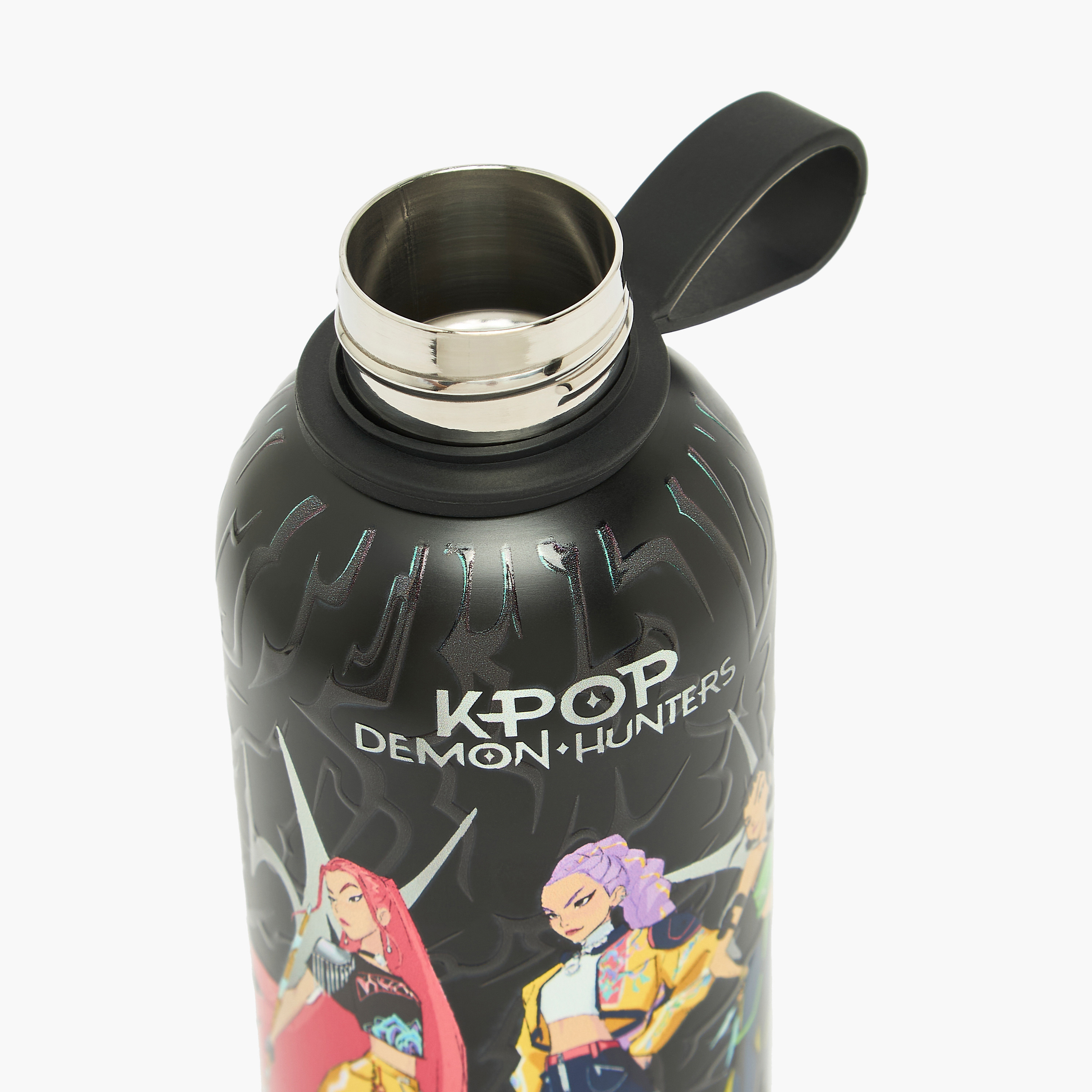 قارورة مياه ستانلس ستيل بفم واسع وحلقة حمل وطبعات كيبوب ديمون هانترز من نتفليكس-school-waterbottles-image-5
