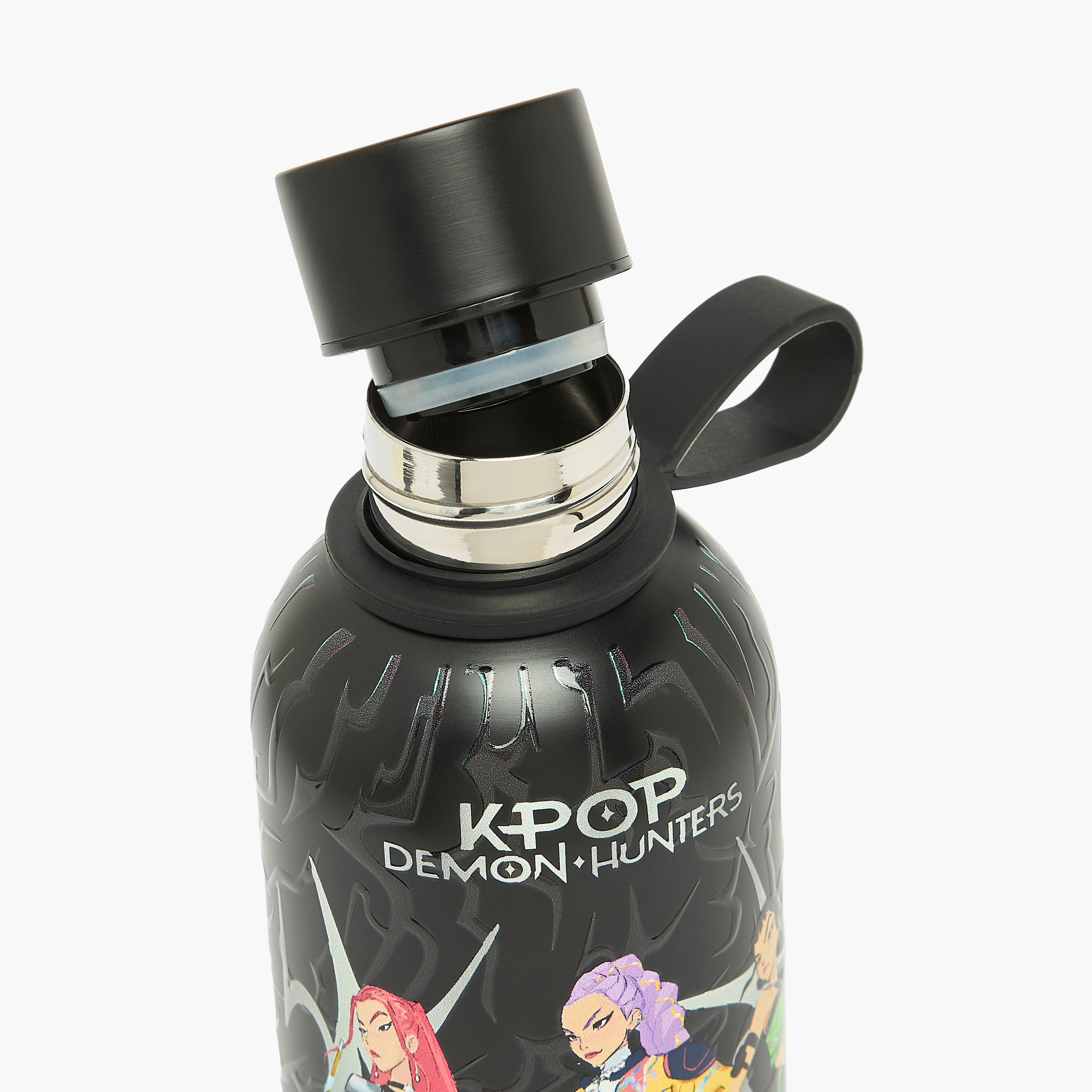قارورة مياه ستانلس ستيل بفم واسع وحلقة حمل وطبعات كيبوب ديمون هانترز من نتفليكس-school-waterbottles-image-6