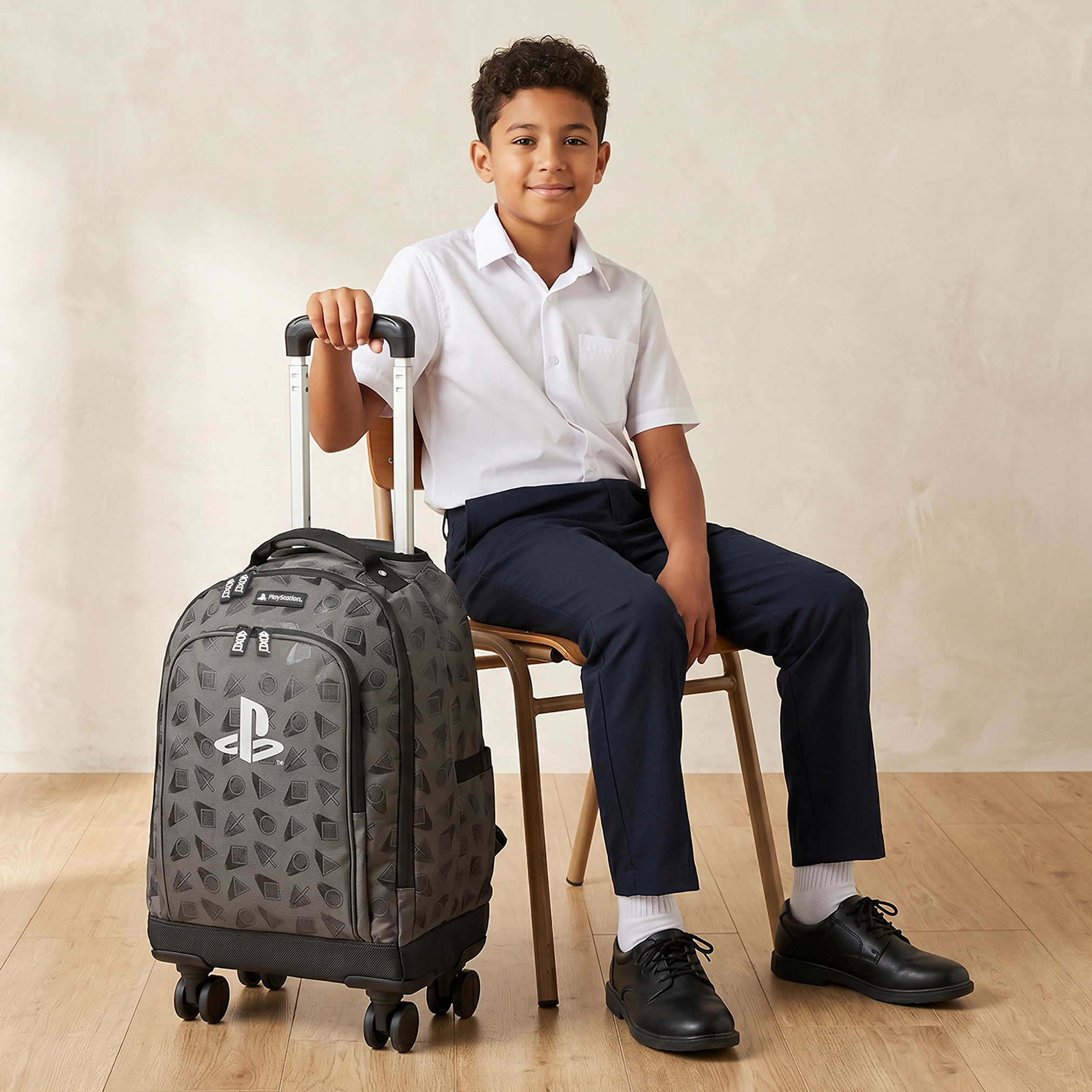 PlayStation Logo Print Trolley Bag for Boys 8-12 Years Retractable Handle - 16 inches-school-bagsandbackpacks-trolleybags-image-3