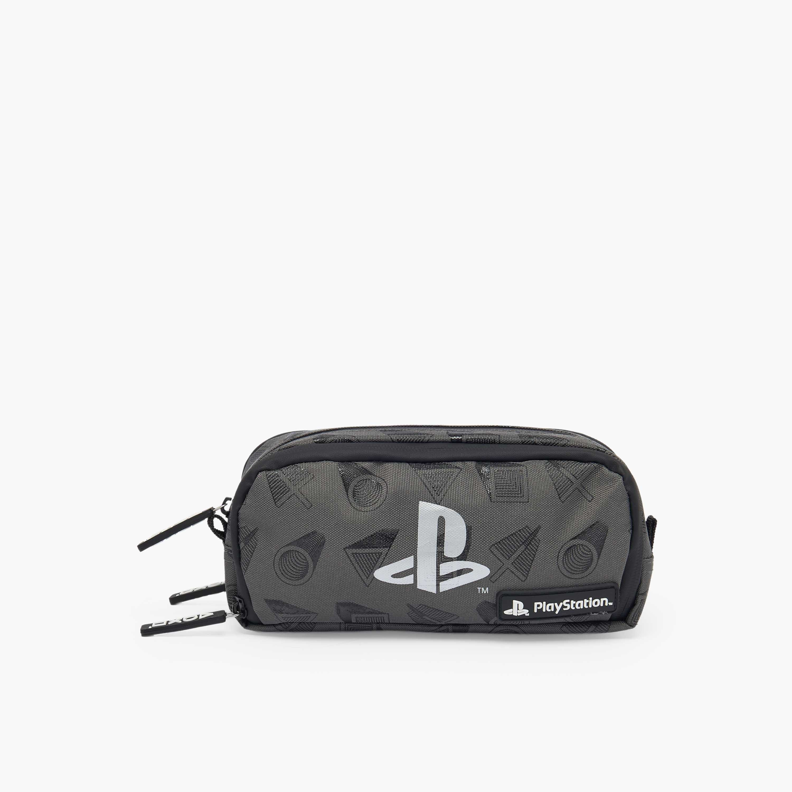 PlayStation Logo Print Pencil Pouch with 3 Compartments-school-stationery-pencilcases-image-1