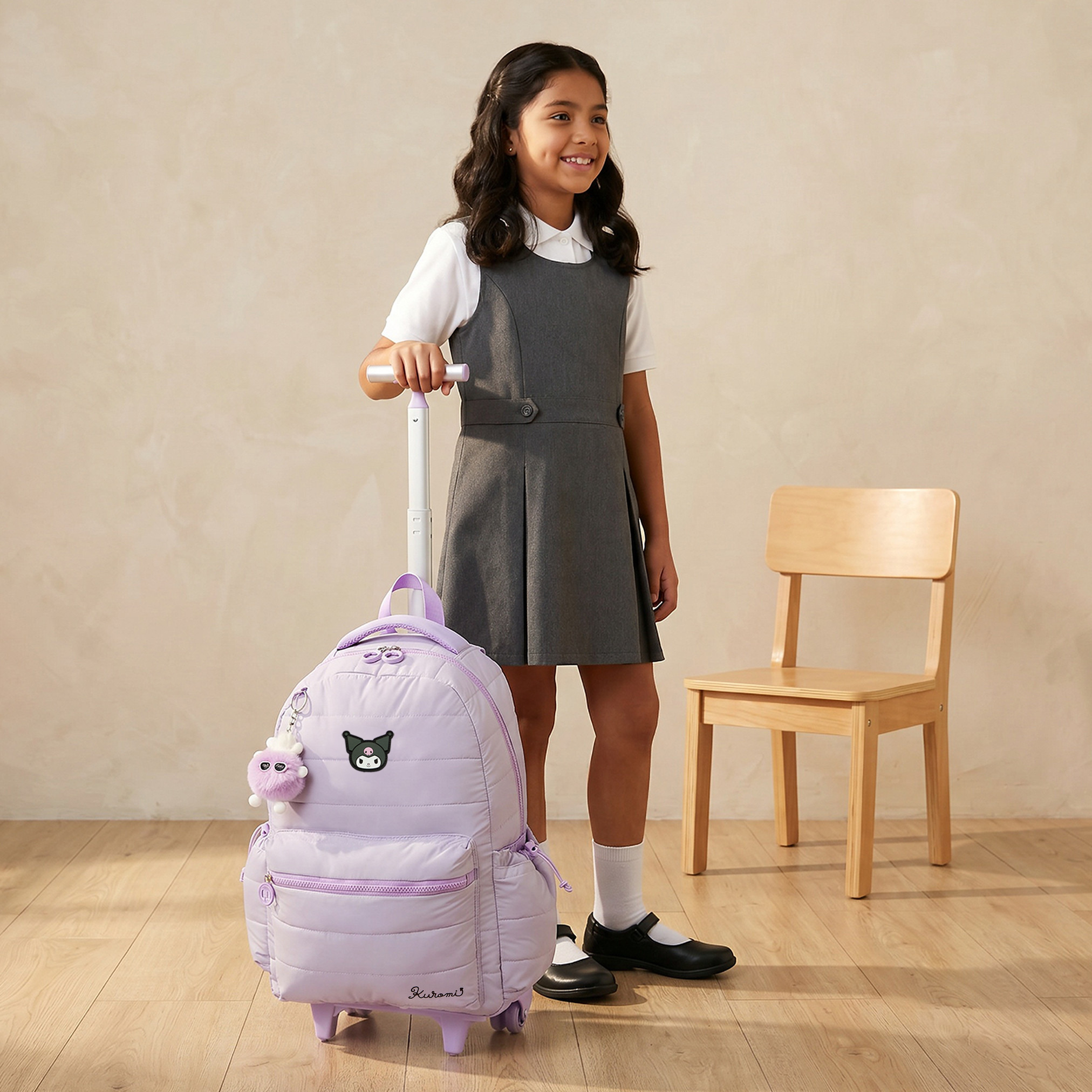 Sanrio Kuromi Print Trolley Bag for Girls 8-12 Years with Padded Straps - 18 inches-school-bagsandbackpacks-trolleybags-image-3